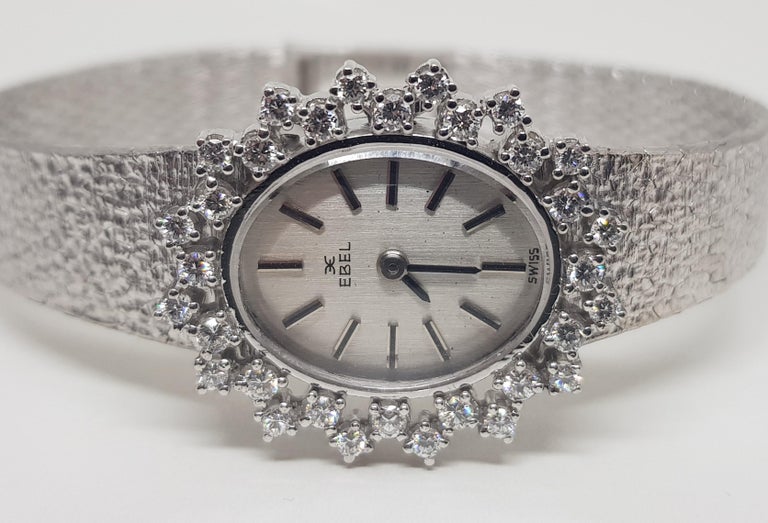 Ebel 18 Karat White Gold Diamond Vintage Ladies Watch For Sale at