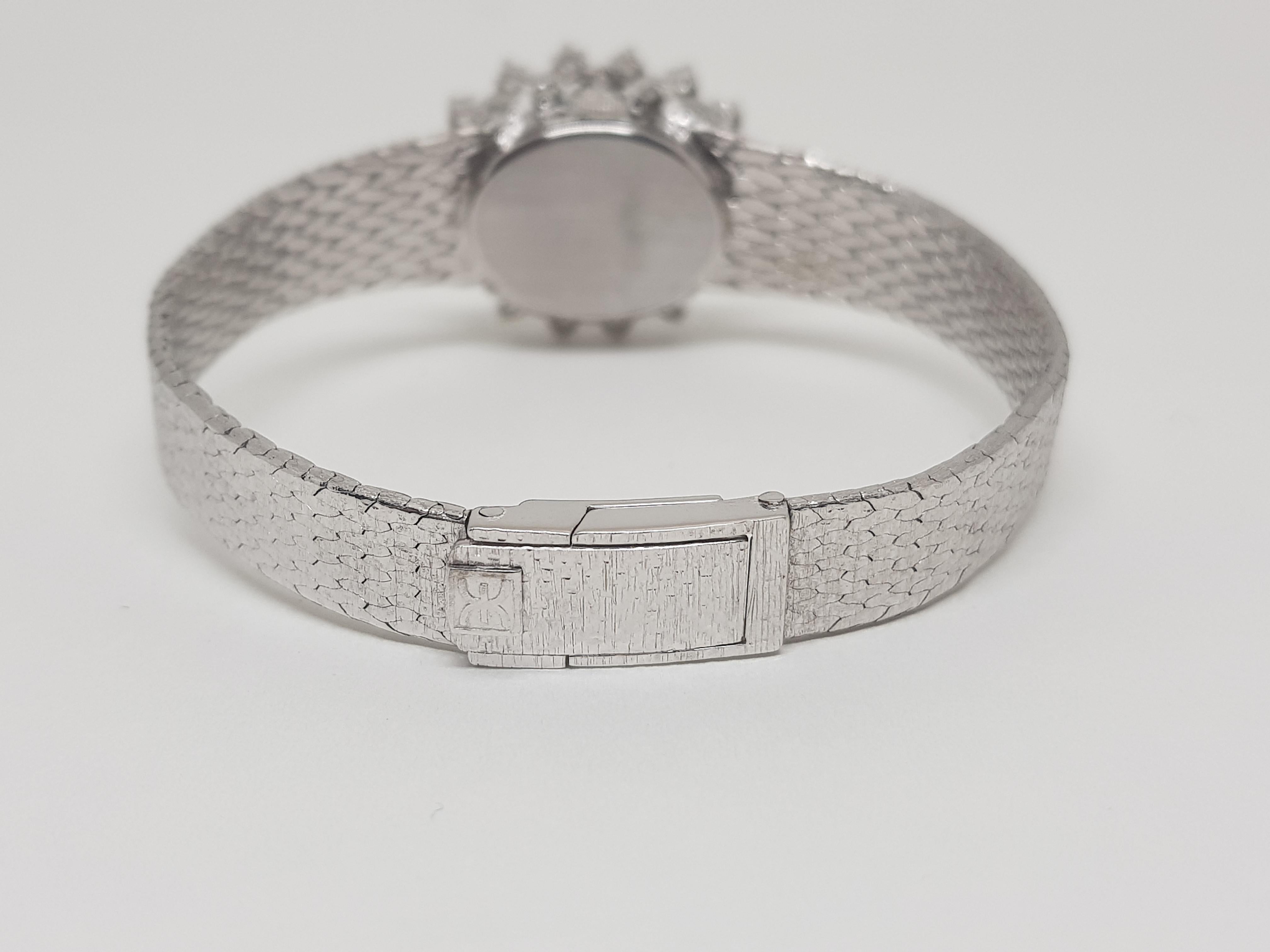 Round Cut Ebel 18 Karat White Gold Diamond Vintage Ladies Watch For Sale