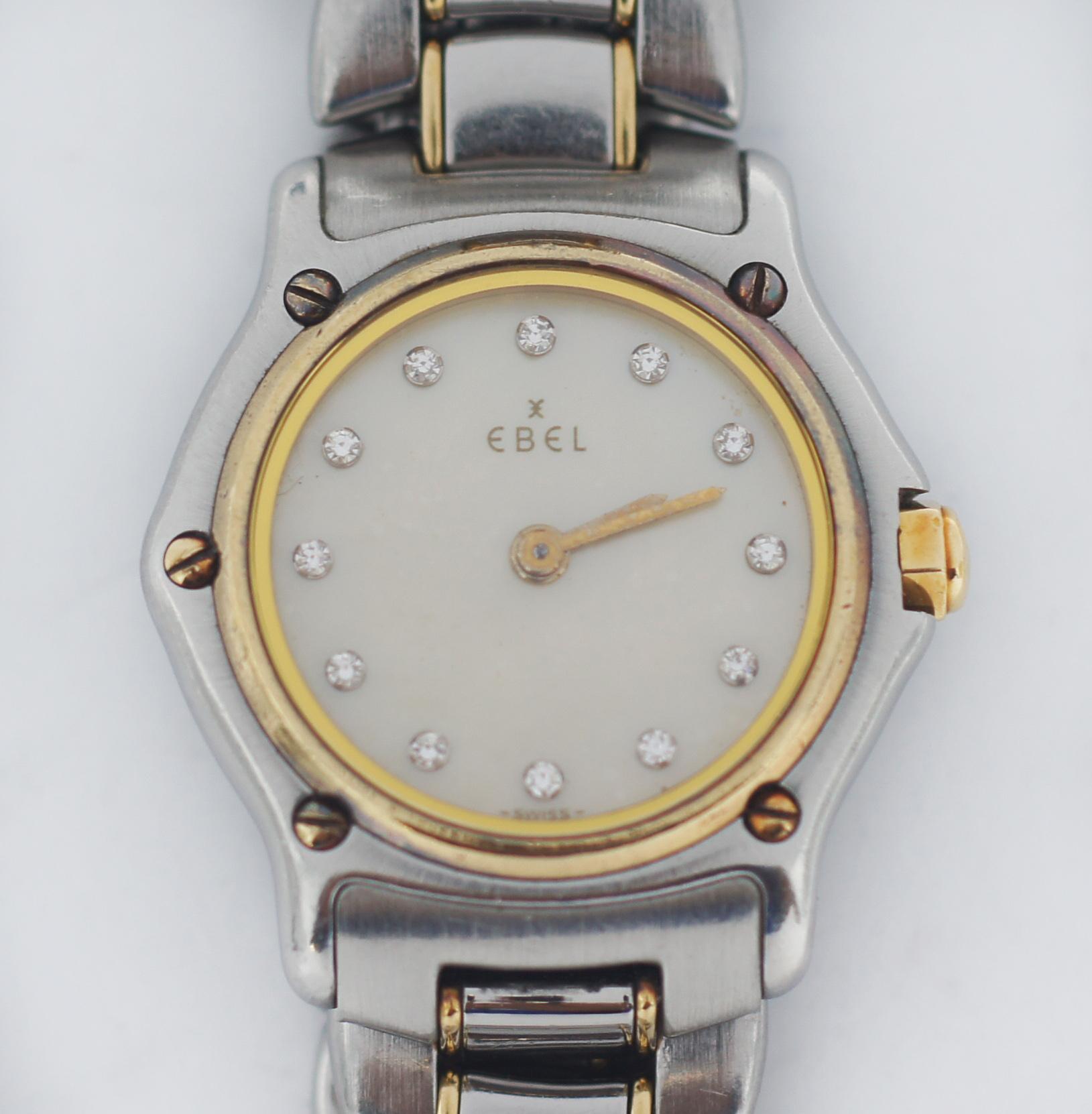 Ebel 18k Gold Bezel Mother Of Pearl Diamond Watch In Good Condition For Sale In San Fernando, CA
