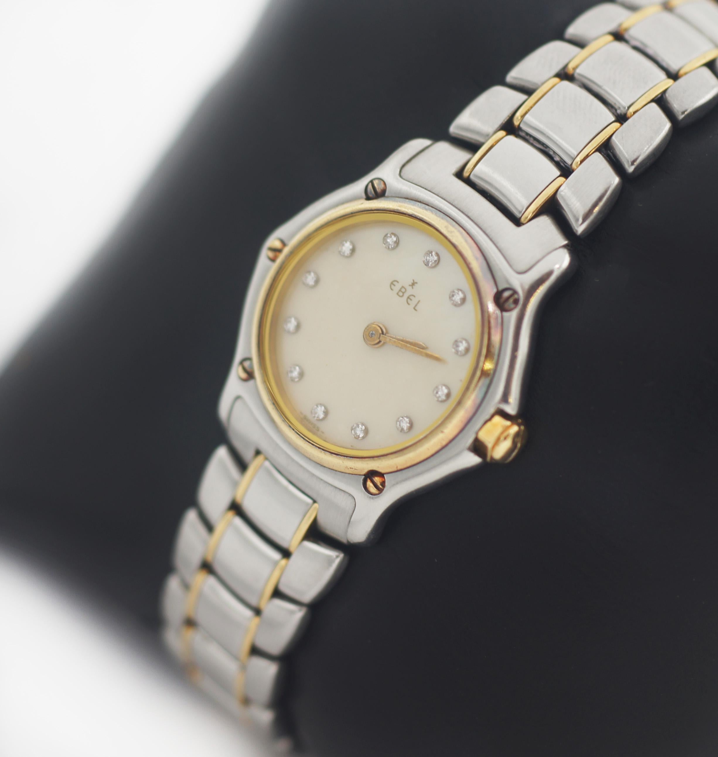 Ebel 18k Gold Bezel Mother Of Pearl Diamond Watch For Sale 1
