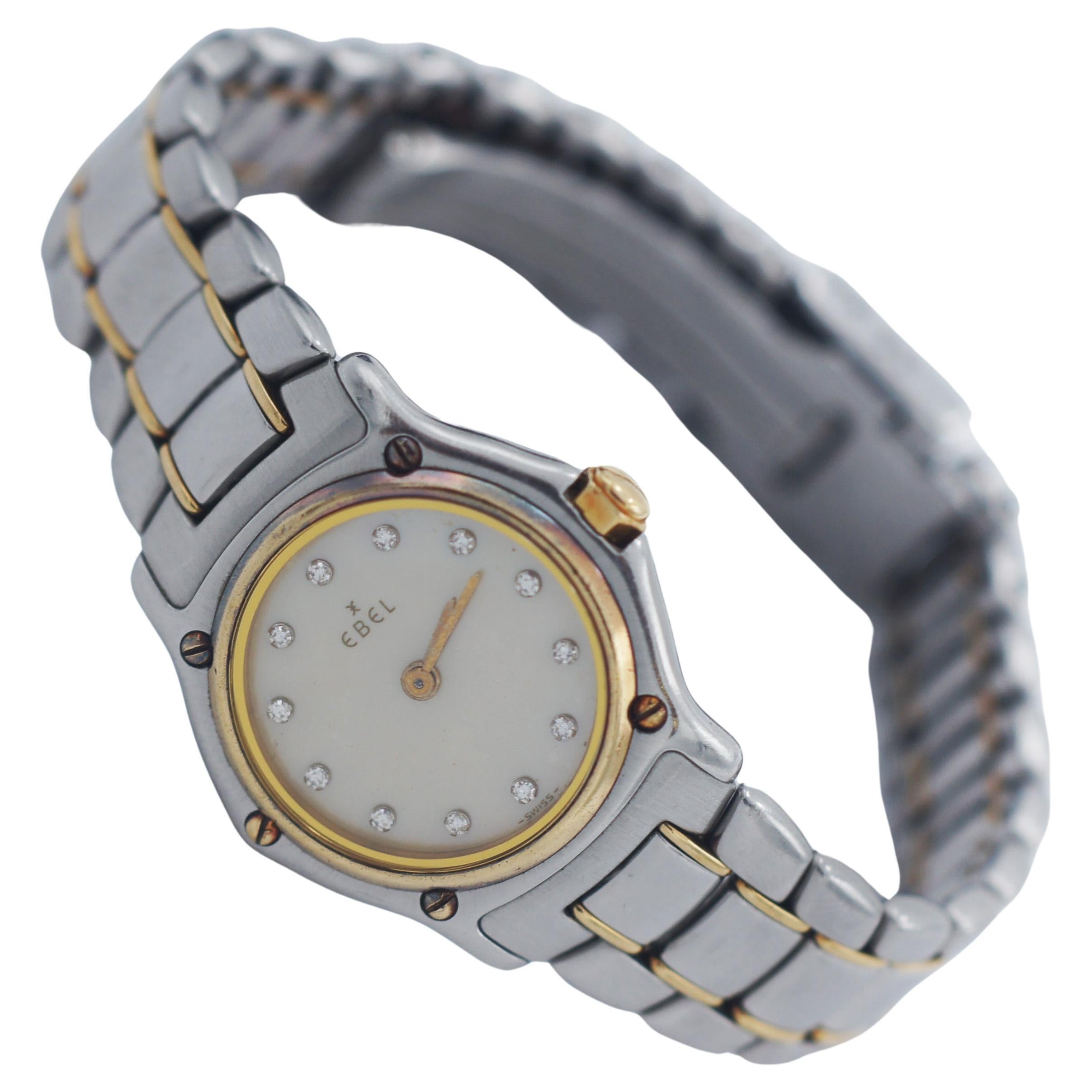 Ebel 18k Gold Perlmutt-Diamant-Uhr mit Lünette