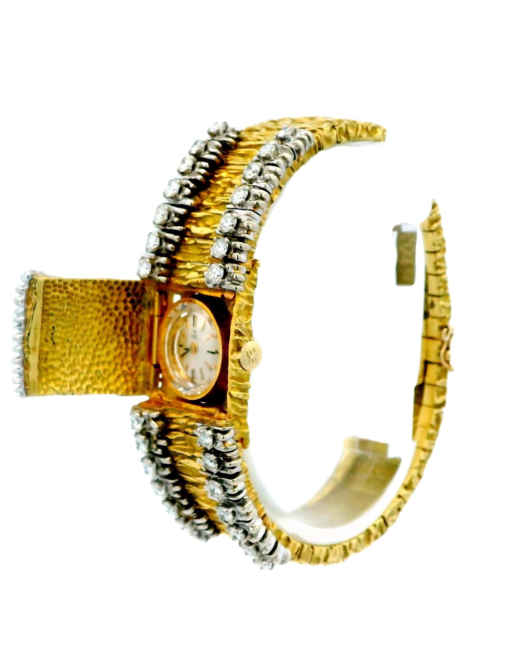 Round Cut Ebel 18K Yellow Gold Covered Ladies Watch Nugget Finish With 3Ct Side Diamond For Sale