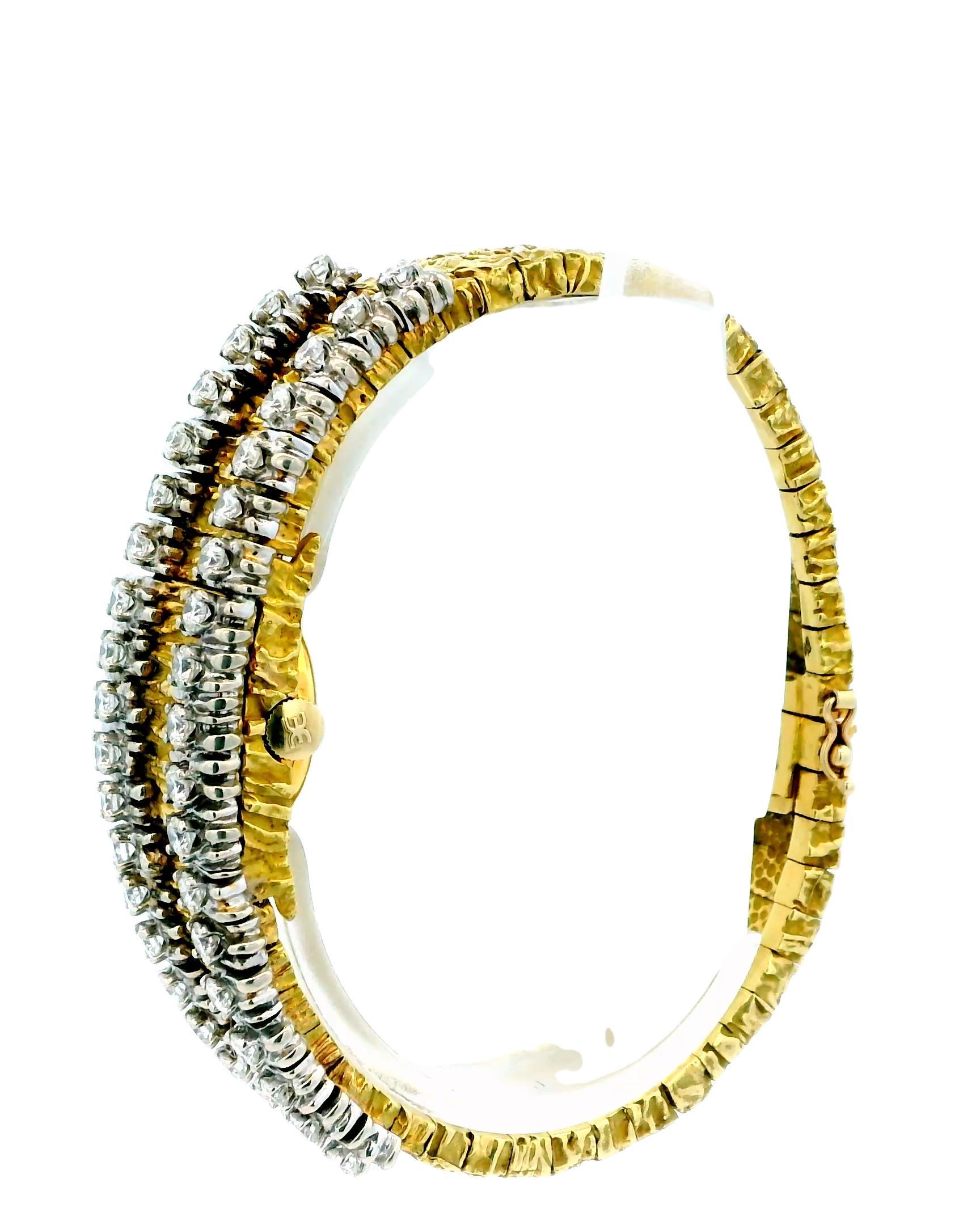 Ebel 18K Yellow Gold Covered Ladies Watch Nugget Finish With 3Ct Side Diamond In Excellent Condition For Sale In Great Neck Plaza, NY