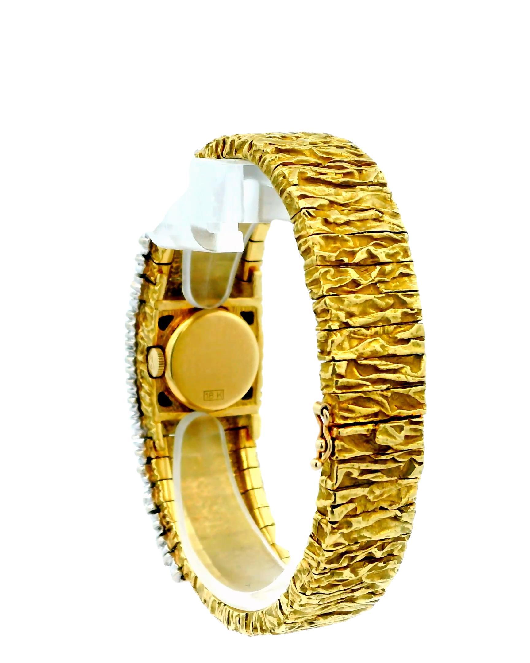 Ebel 18K Yellow Gold Covered Ladies Watch Nugget Finish With 3Ct Side Diamond For Sale 1