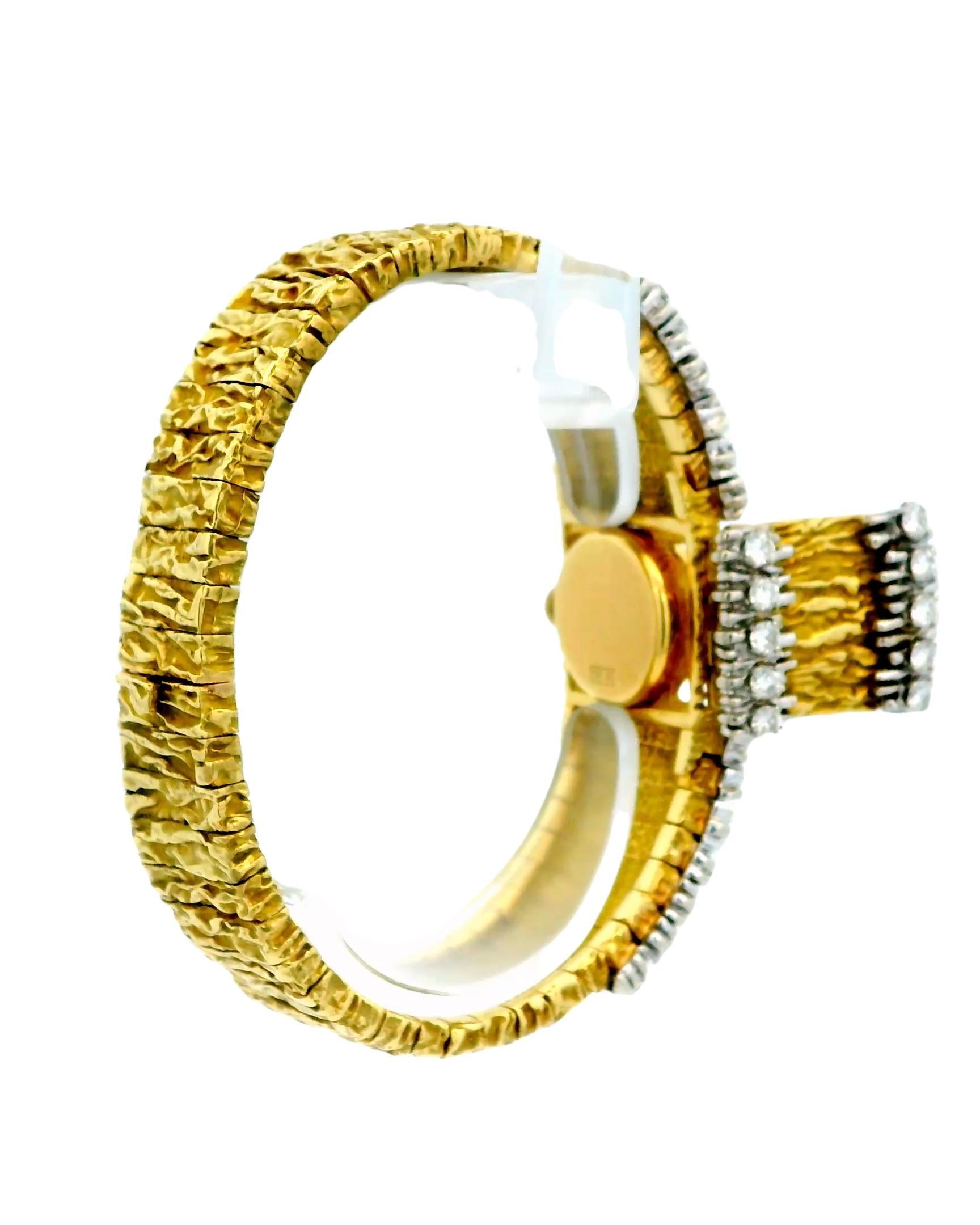 Ebel 18K Yellow Gold Covered Ladies Watch Nugget Finish With 3Ct Side Diamond For Sale 2