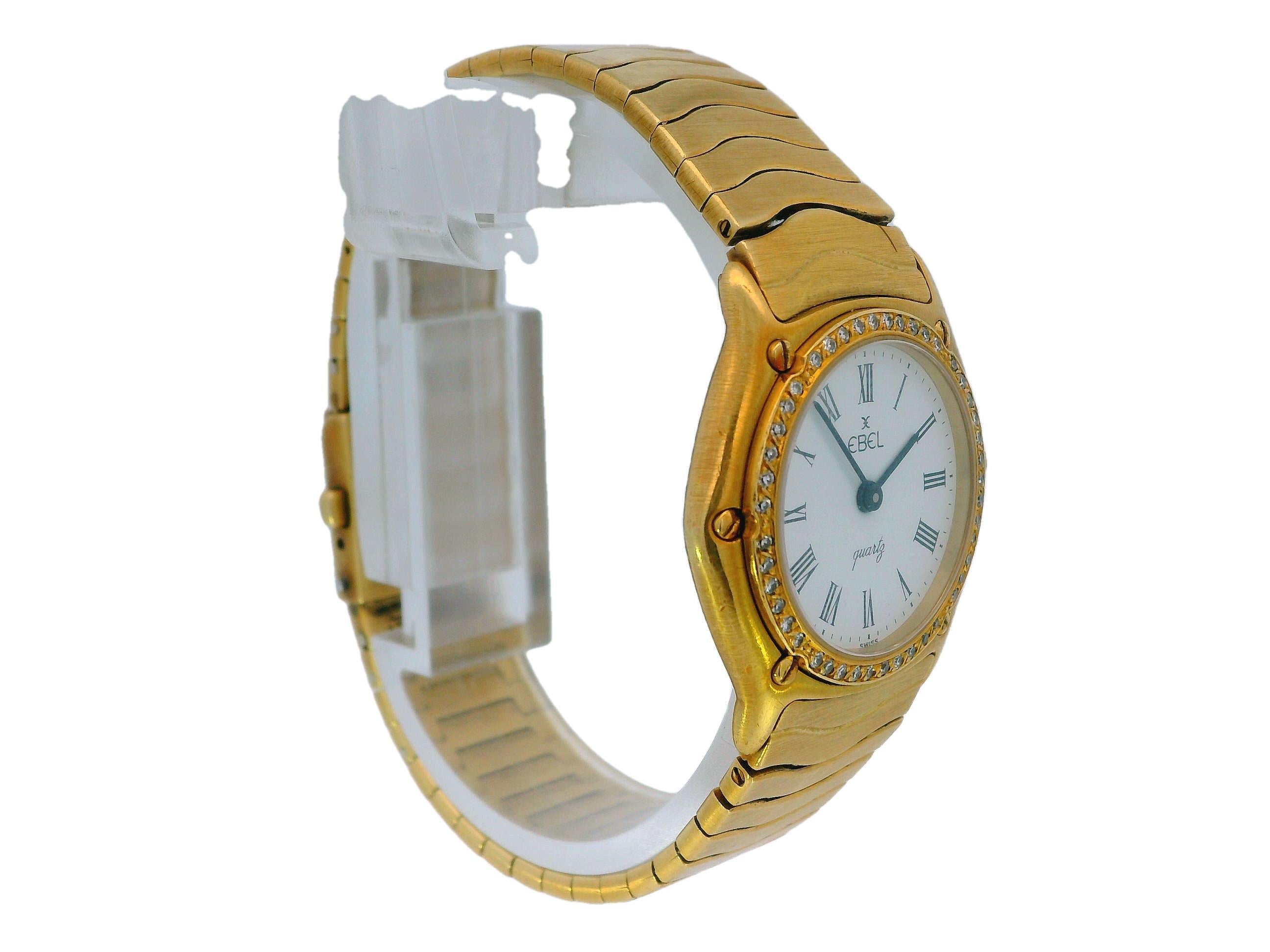 Ebel 18k Yellow Gold Wave Diamond Bezel In Good Condition For Sale In Great Neck Plaza, NY