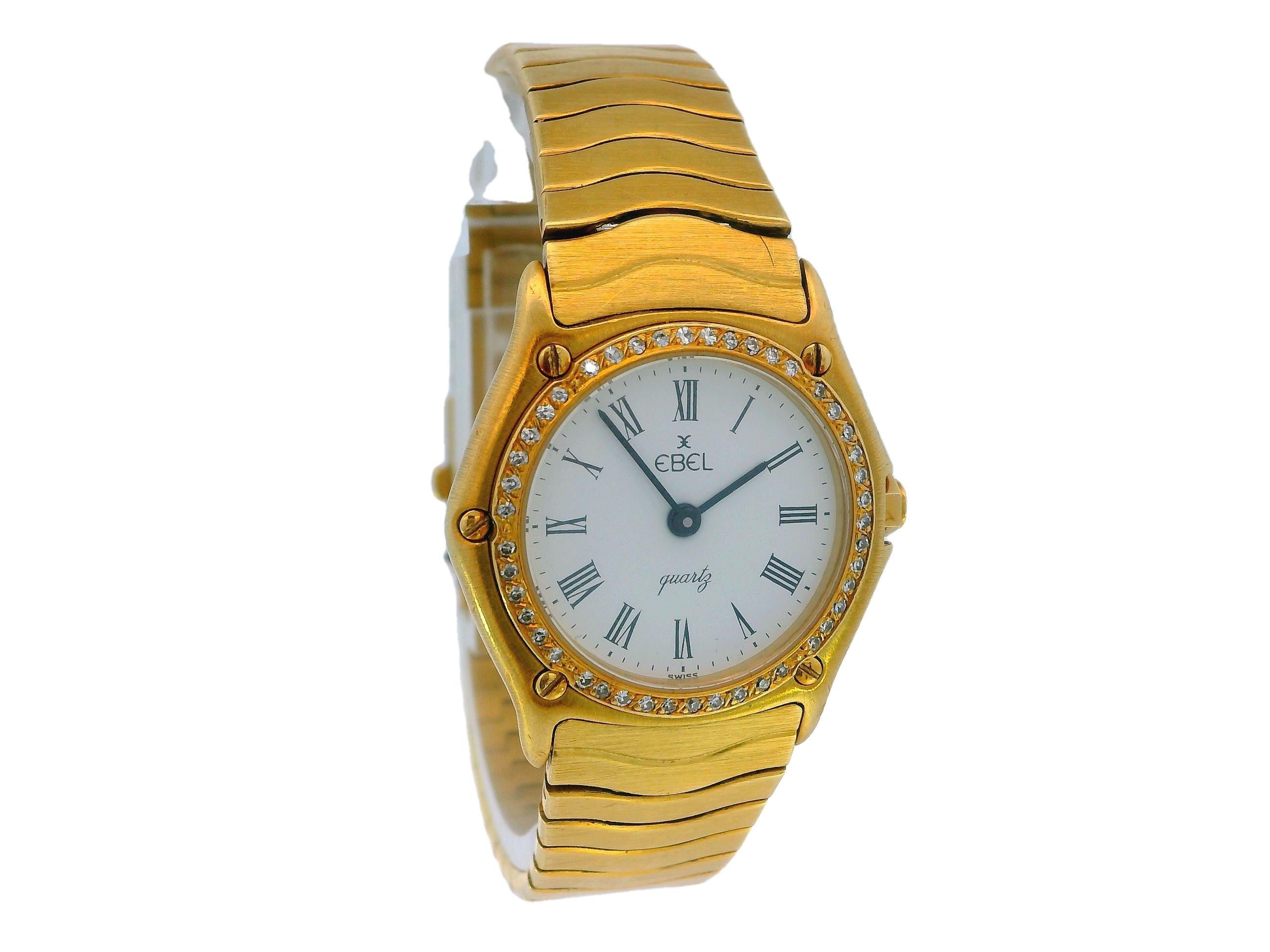Women's Ebel 18k Yellow Gold Wave Diamond Bezel For Sale