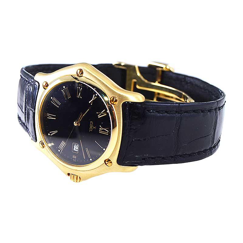 Ebel 18kt. Solid Gold 1911 Series with Original Dial, Buckle and Strap, 1980's 3