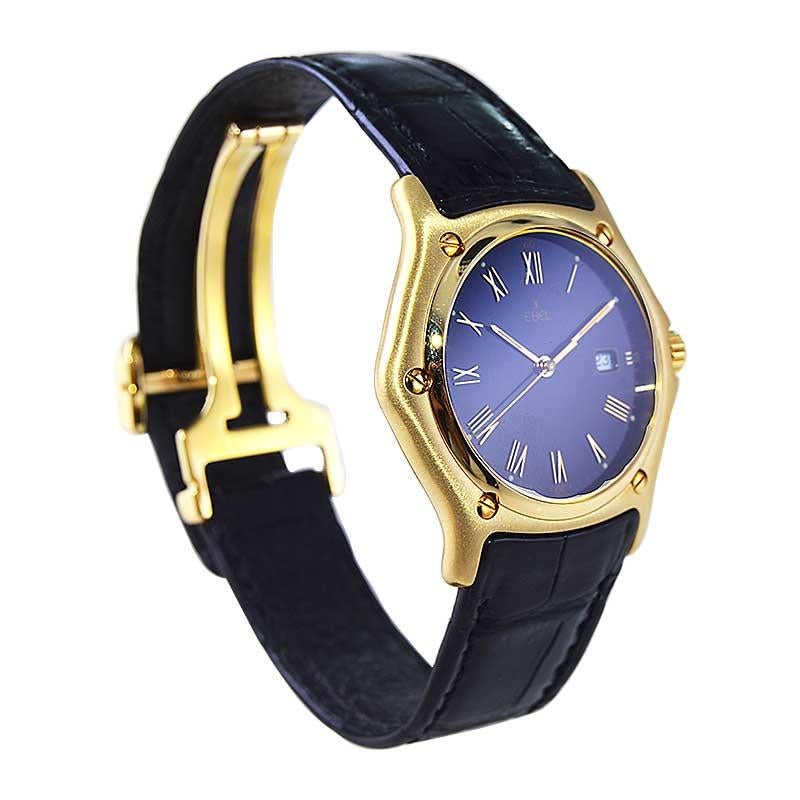 Ebel 18kt. Solid Gold 1911 Series with Original Dial, Buckle and Strap, 1980's In Excellent Condition In Long Beach, CA