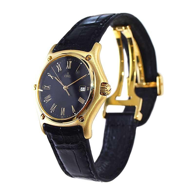 Women's or Men's Ebel 18kt. Solid Gold 1911 Series with Original Dial, Buckle and Strap, 1980's