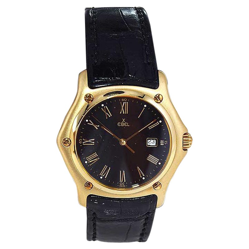 Ebel 18kt. Serie 1911 de oro macizo con esfera, hebilla y correa originales, años 80