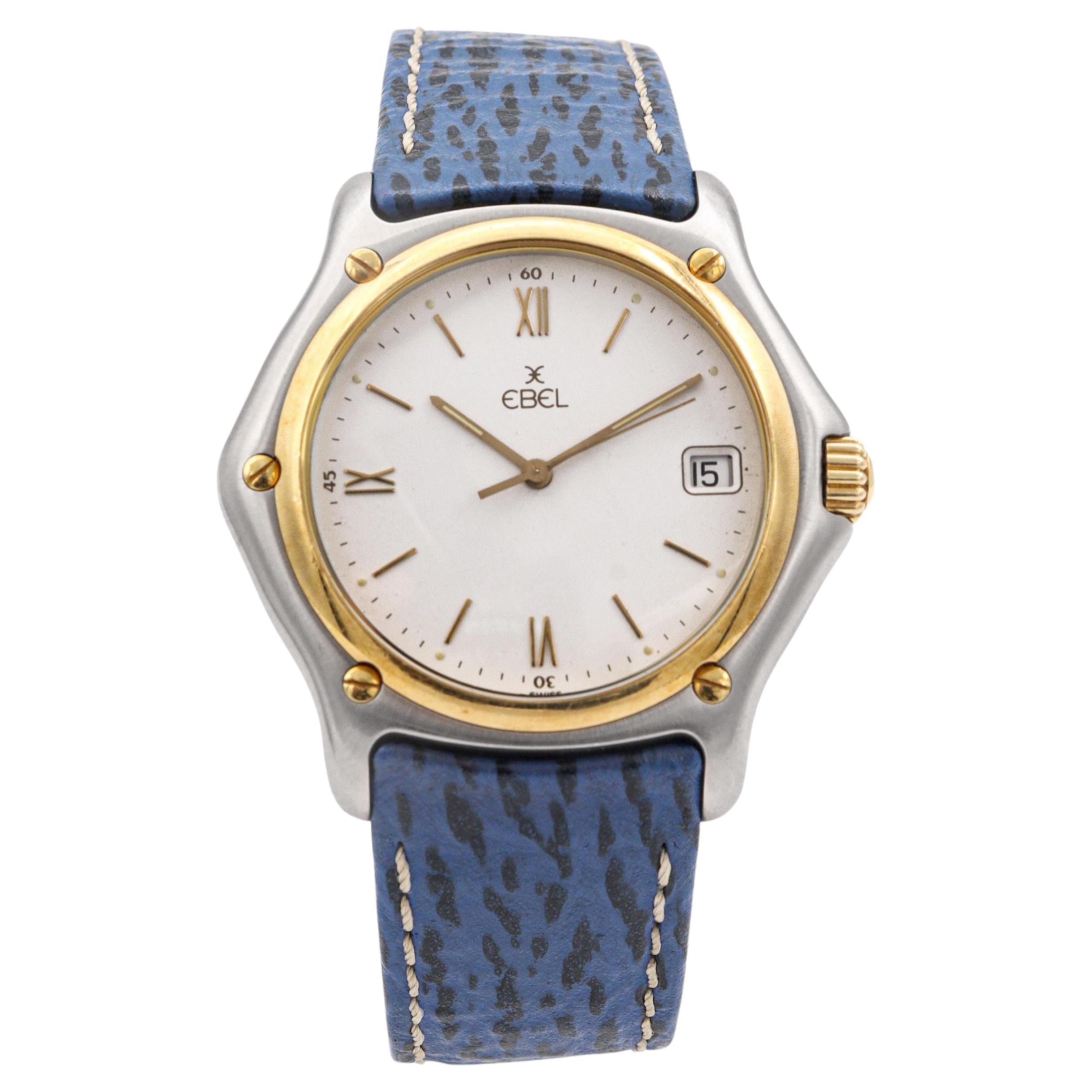 Ebel 1911 Orologio da uomo al quarzo con lunetta in oro 18k e data in acciaio inossidabile Ref. 1187916 in vendita