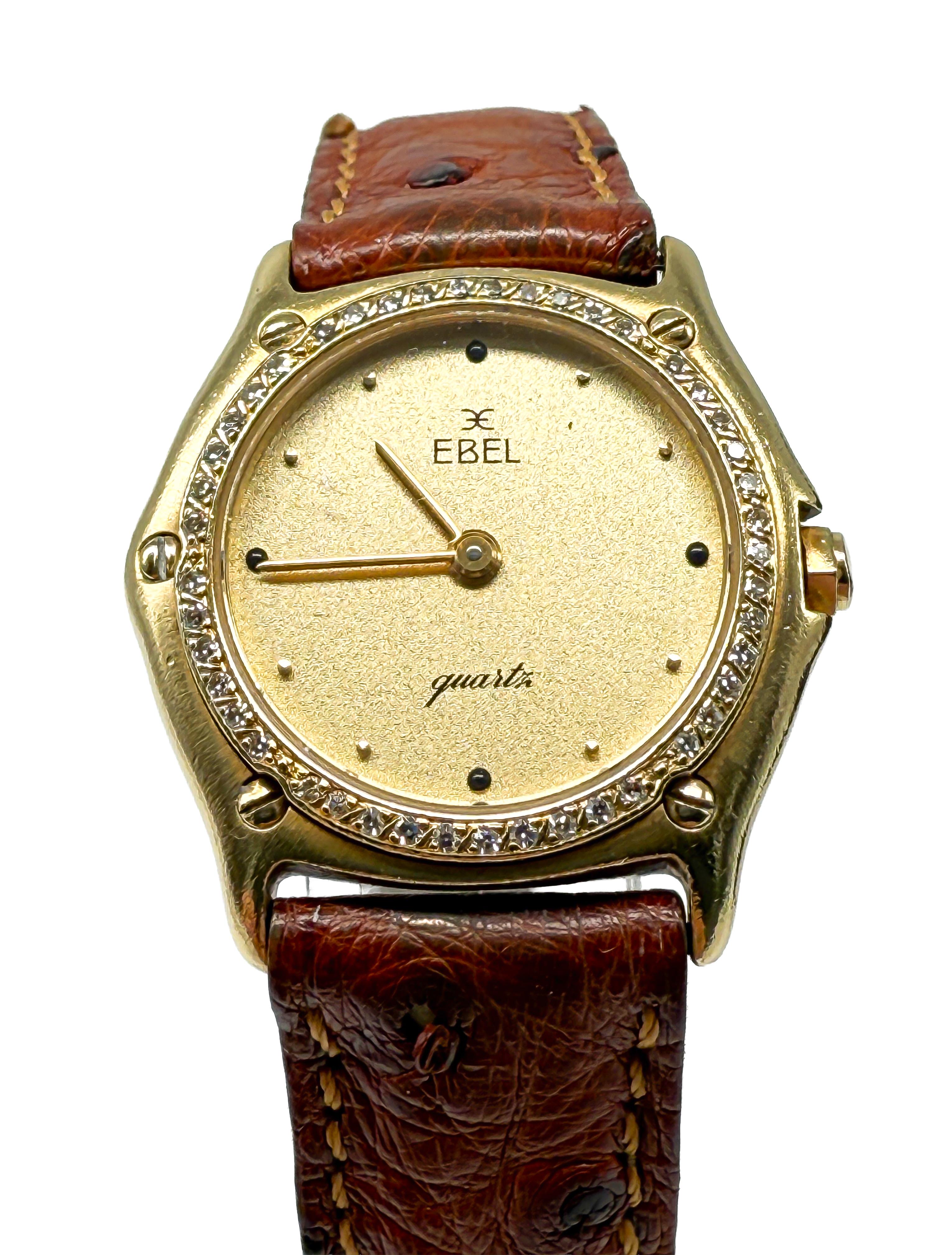 Elegancia atemporal: el reloj de señora Ebel 1911 combina materiales lujosos con líneas limpias y una sutil sofisticación. La caja es de oro amarillo macizo de 18 quilates y mide 28 mm de diámetro y sólo 6 mm de altura, lo que la hace agradablemente