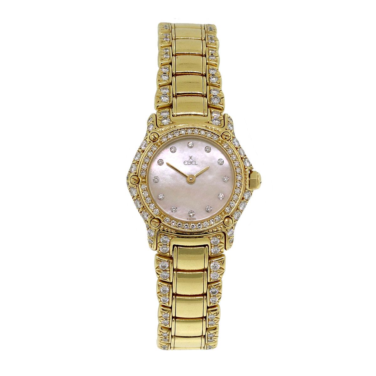 Brand: Ebel
MPN: 8057920
Model: 1911
Case Material: 18k yellow gold with diamonds
Case Diameter: 23mm
Crystal: Sapphire crystal
Bezel: 18k yellow gold bezel with diamonds
Dial: mother of pearl dial with diamond hour markers and yellow gold