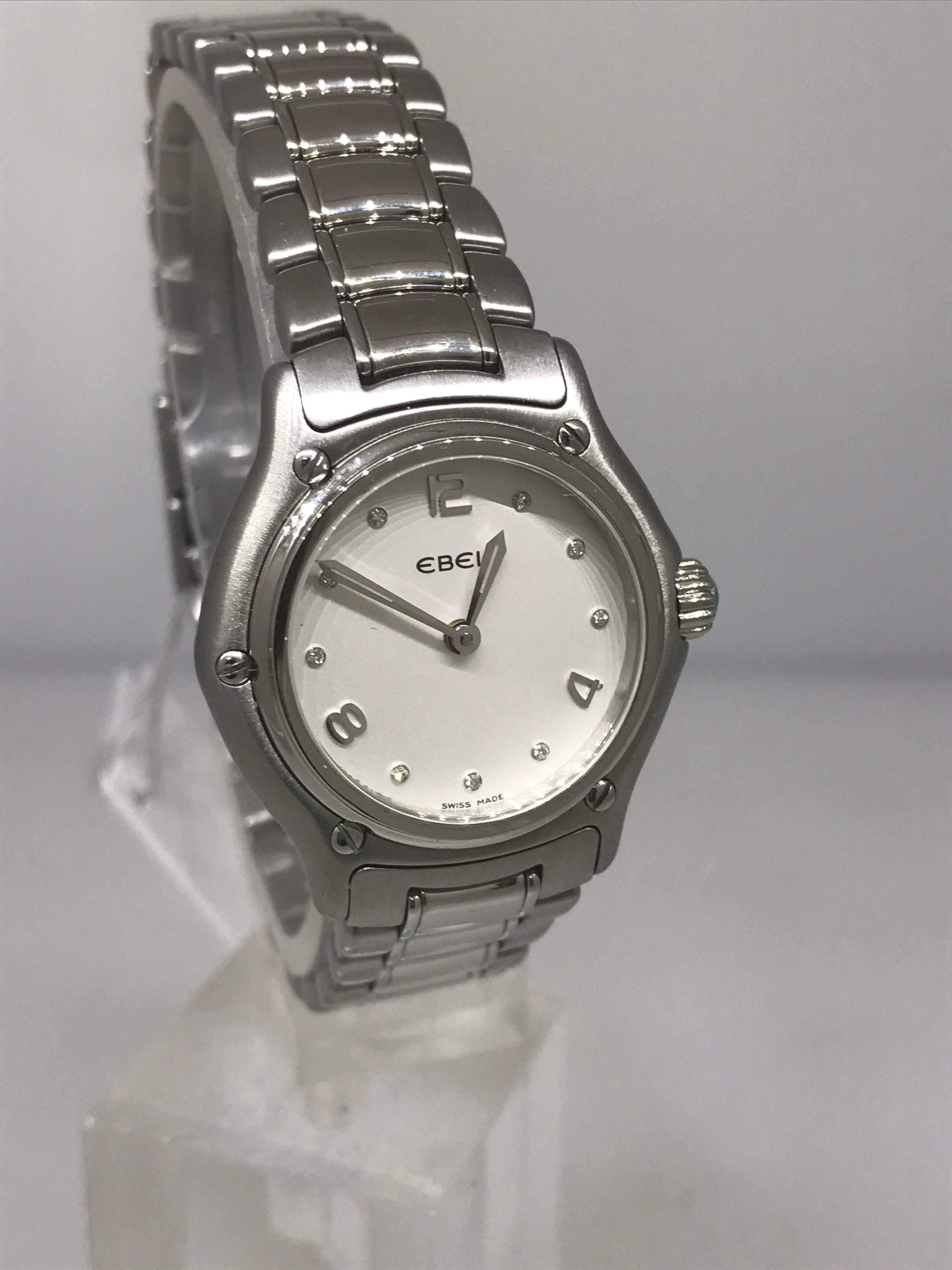 Ebel 1911 Stainless Steel Silver Diamond Dial Ladies Bracelet Watch 9090211 For Sale 4