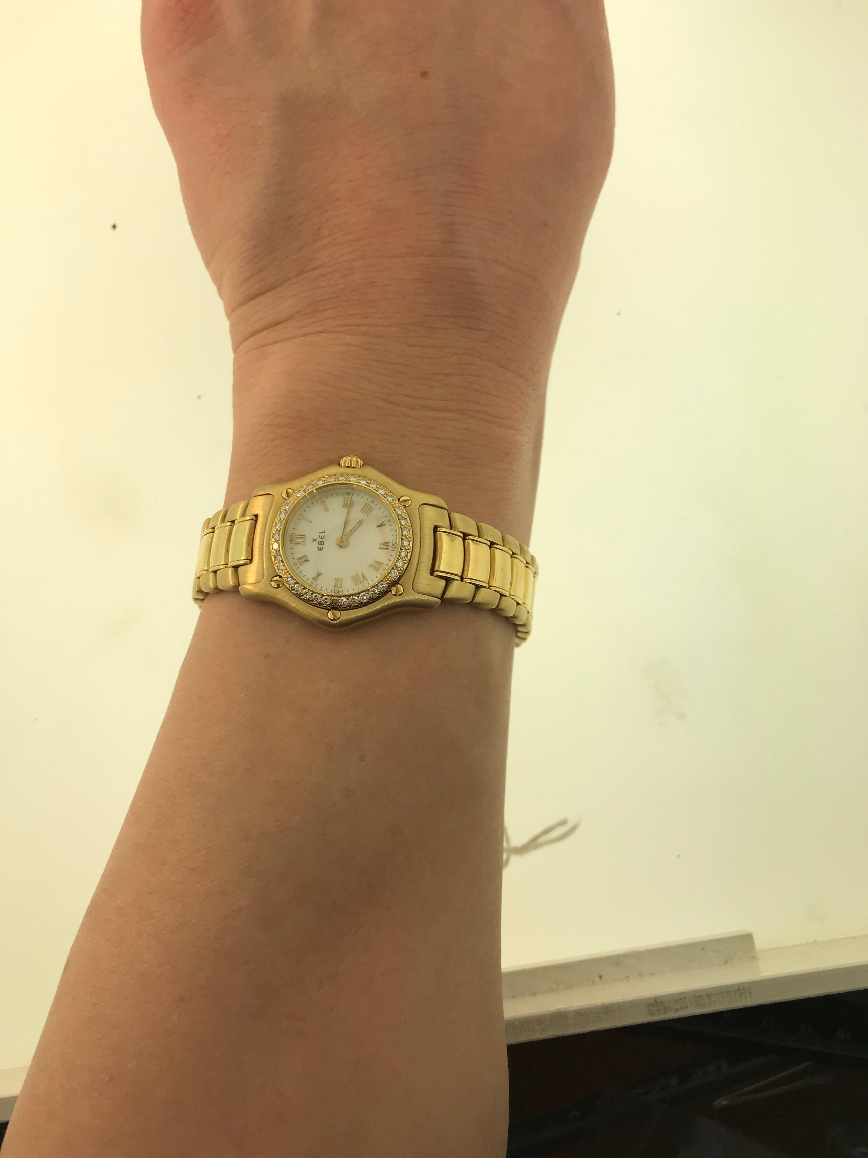 Ebel 1911 Yellow Gold and Diamond Bracelet Mother of Pearl Ladies Watch 890910 For Sale 4