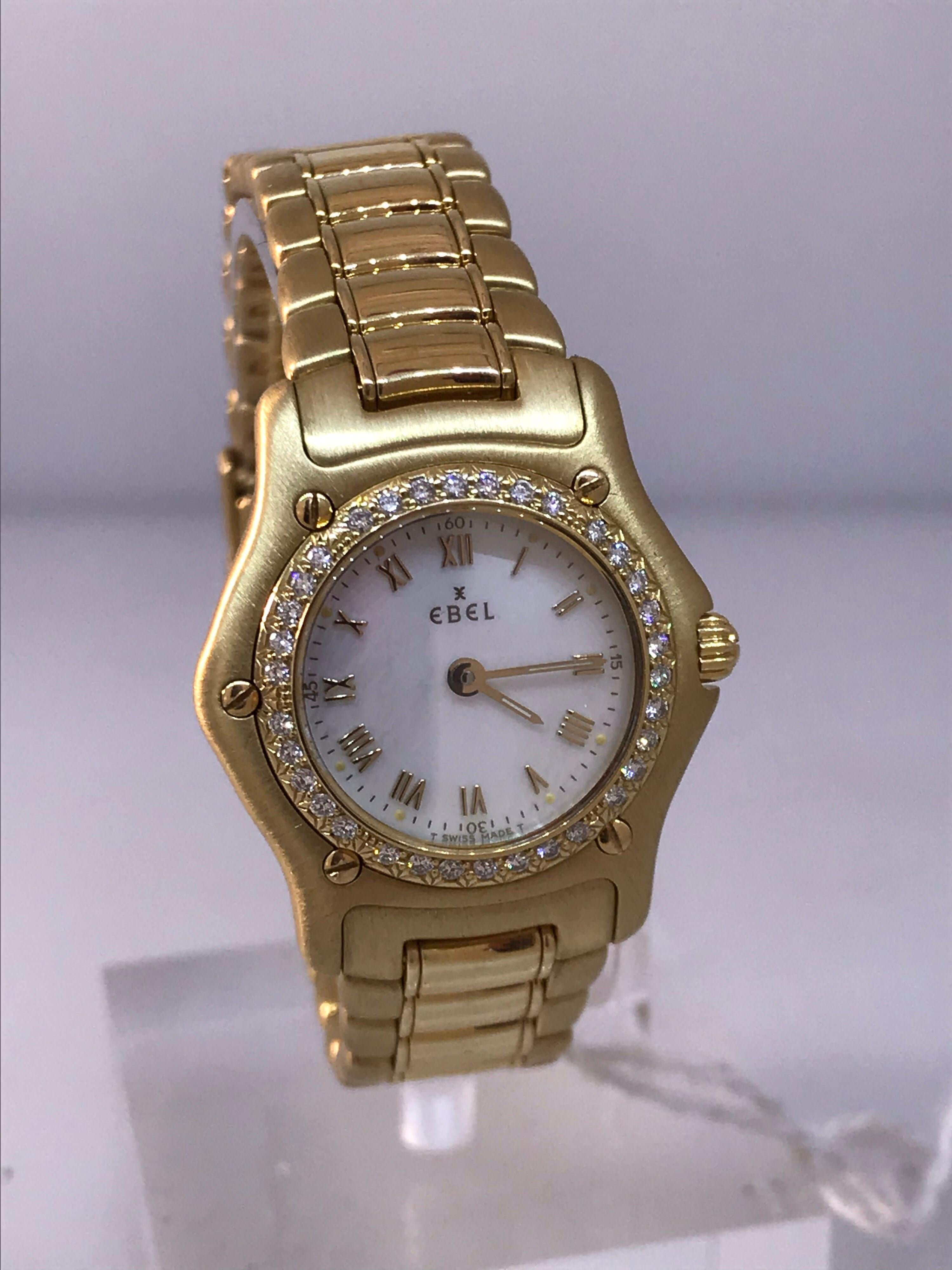 Ebel 1911 Yellow Gold and Diamond Bracelet Mother of Pearl Ladies Watch 890910 In Excellent Condition For Sale In New York, NY