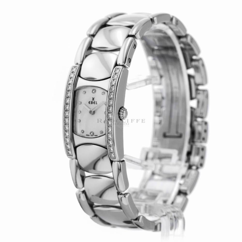 Contemporary Ebel 9057A28 Beluga Manchette Mother of Pearl Diamonds Stainless Steel Quartz