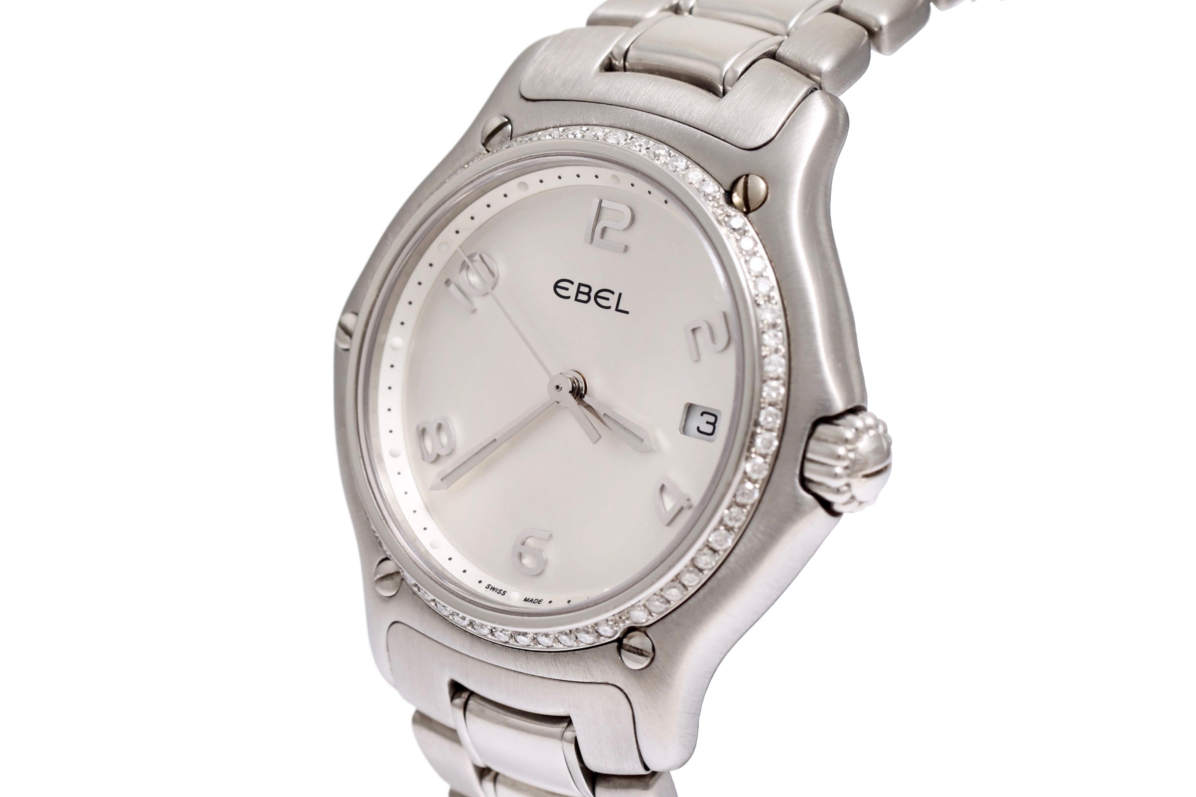 Ebel 911 Lady Armbanduhr in Edelstahl & Diamant-Lünette (Brillantschliff) im Angebot