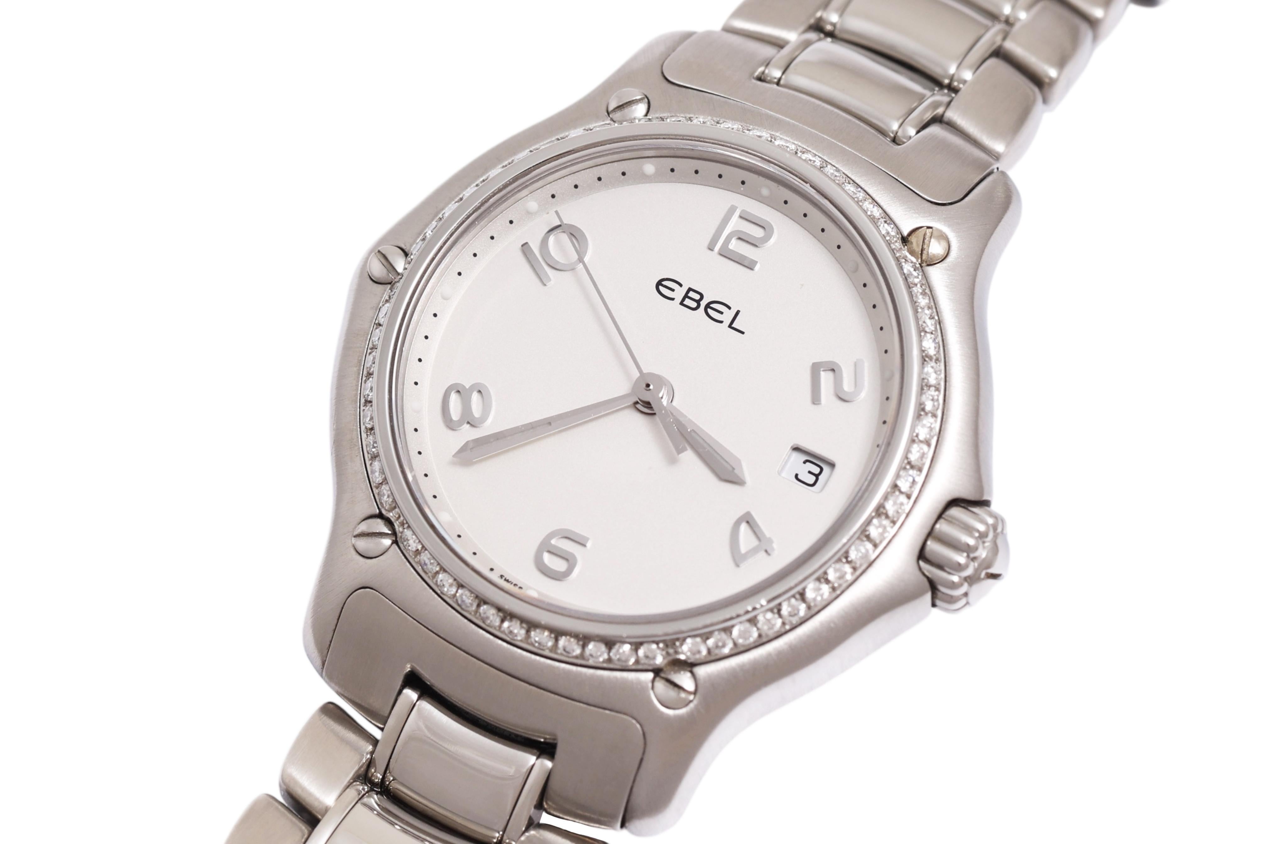 Ebel 911 Lady Armbanduhr in Edelstahl & Diamant-Lünette im Angebot 1