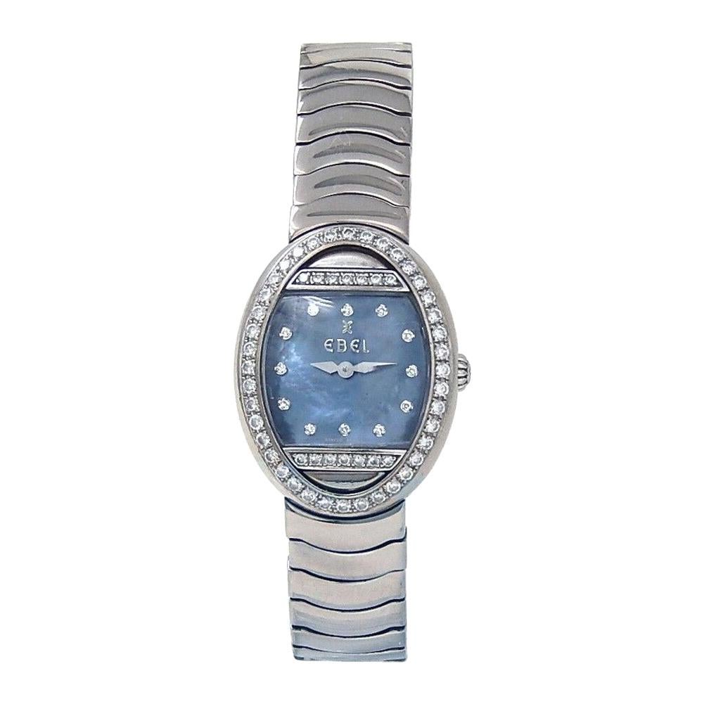 Ebel Beluga 18 Karat White Gold Diamond Bezel Swiss Quartz Ladies Watch E3057B1 For Sale