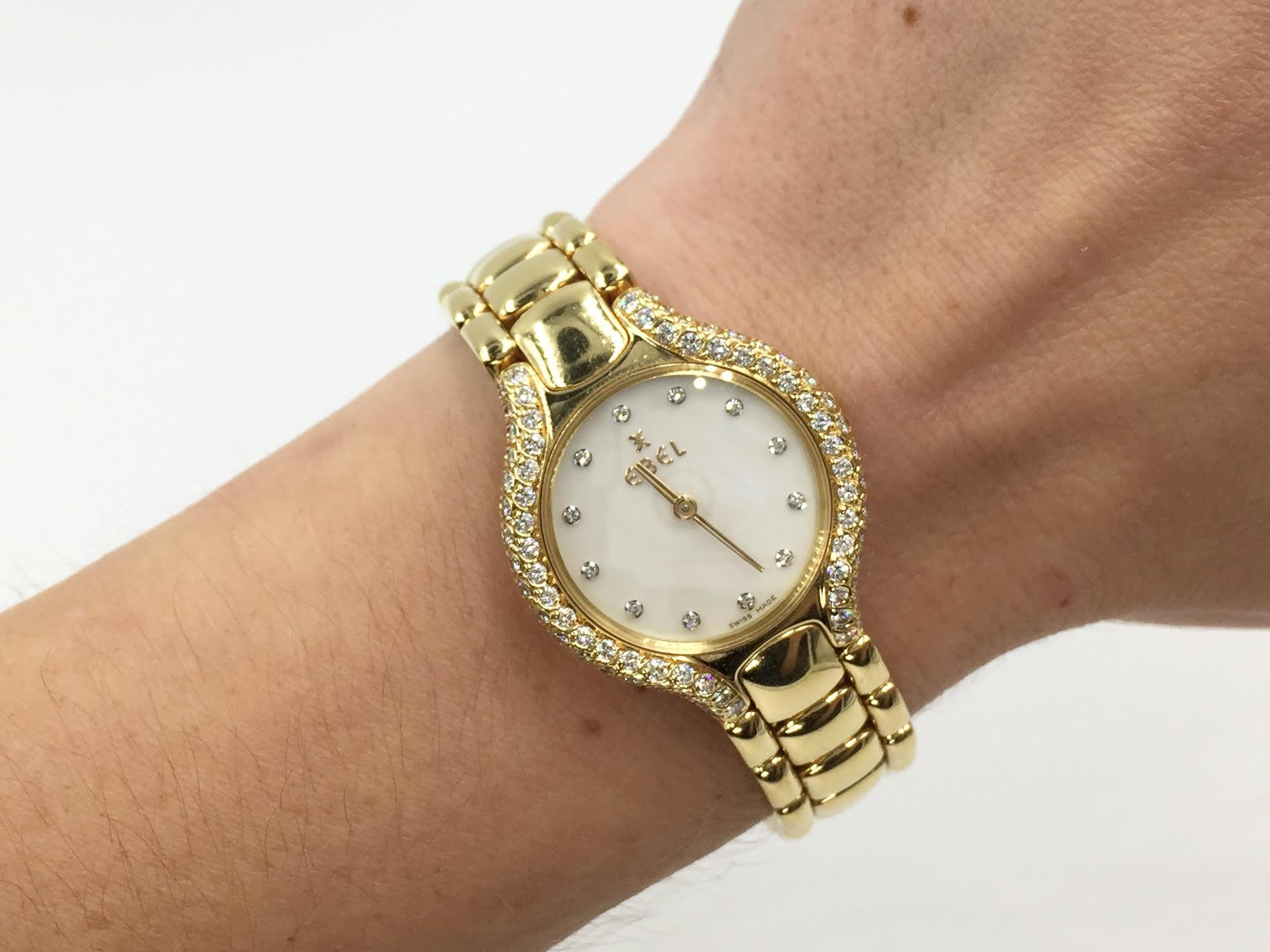 Ebel Beluga Montre à quartz en or jaune 18 carats avec lunette en diamants 2