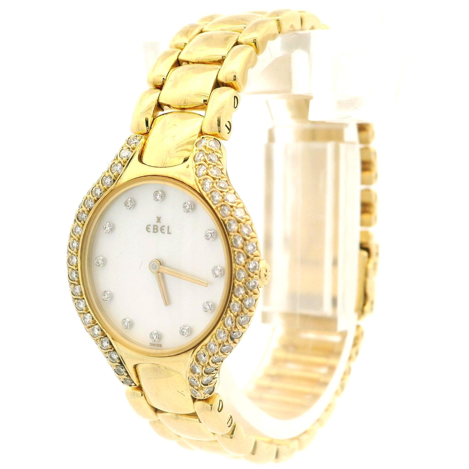 Round Cut Ebel Beluga 18k Gold 24mm Mother of Pearl Diamond Watch Bracelet Ref. 866969 For Sale