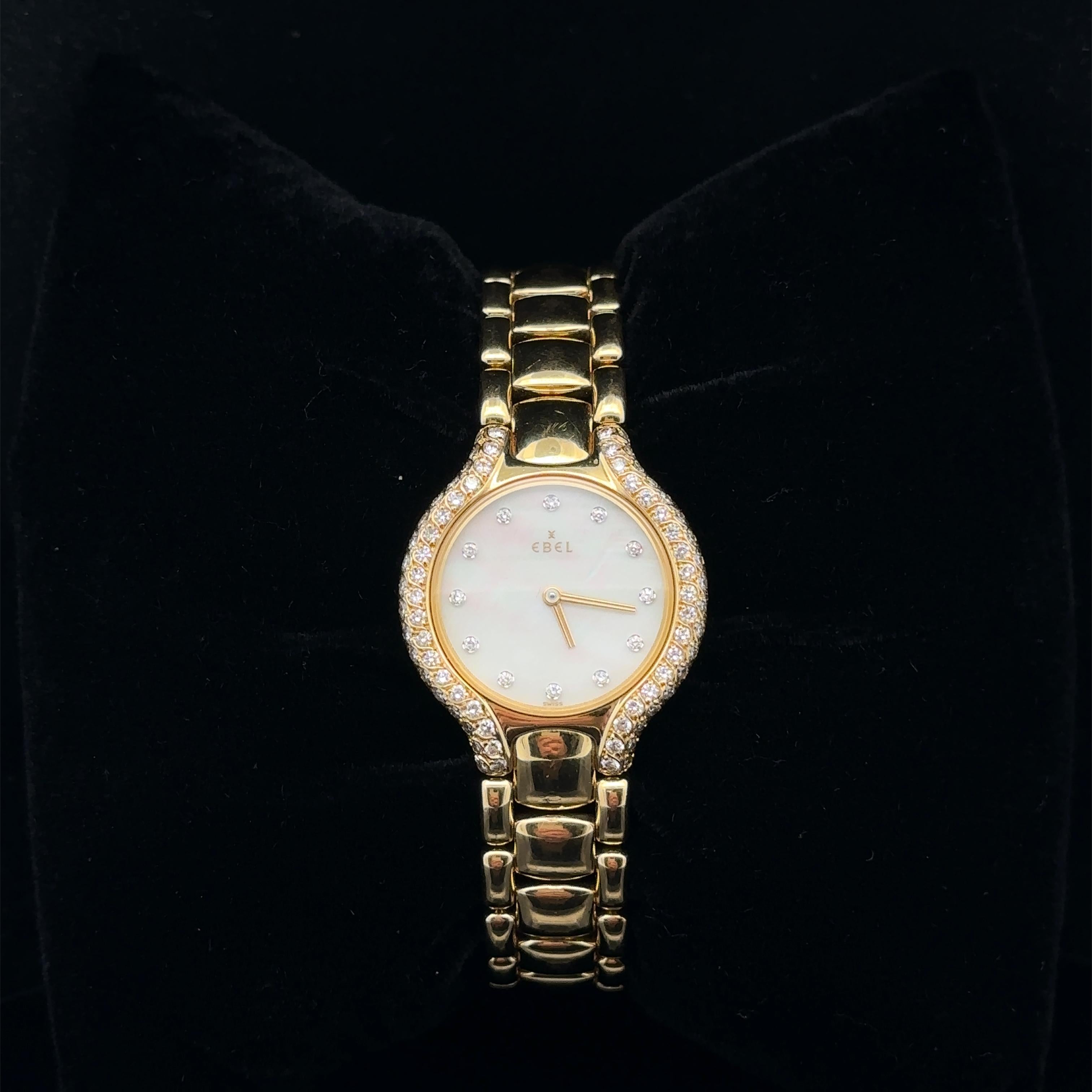 Women's Ebel Beluga 18k Gold 24mm Mother of Pearl Diamond Watch Bracelet Ref. 866969 For Sale