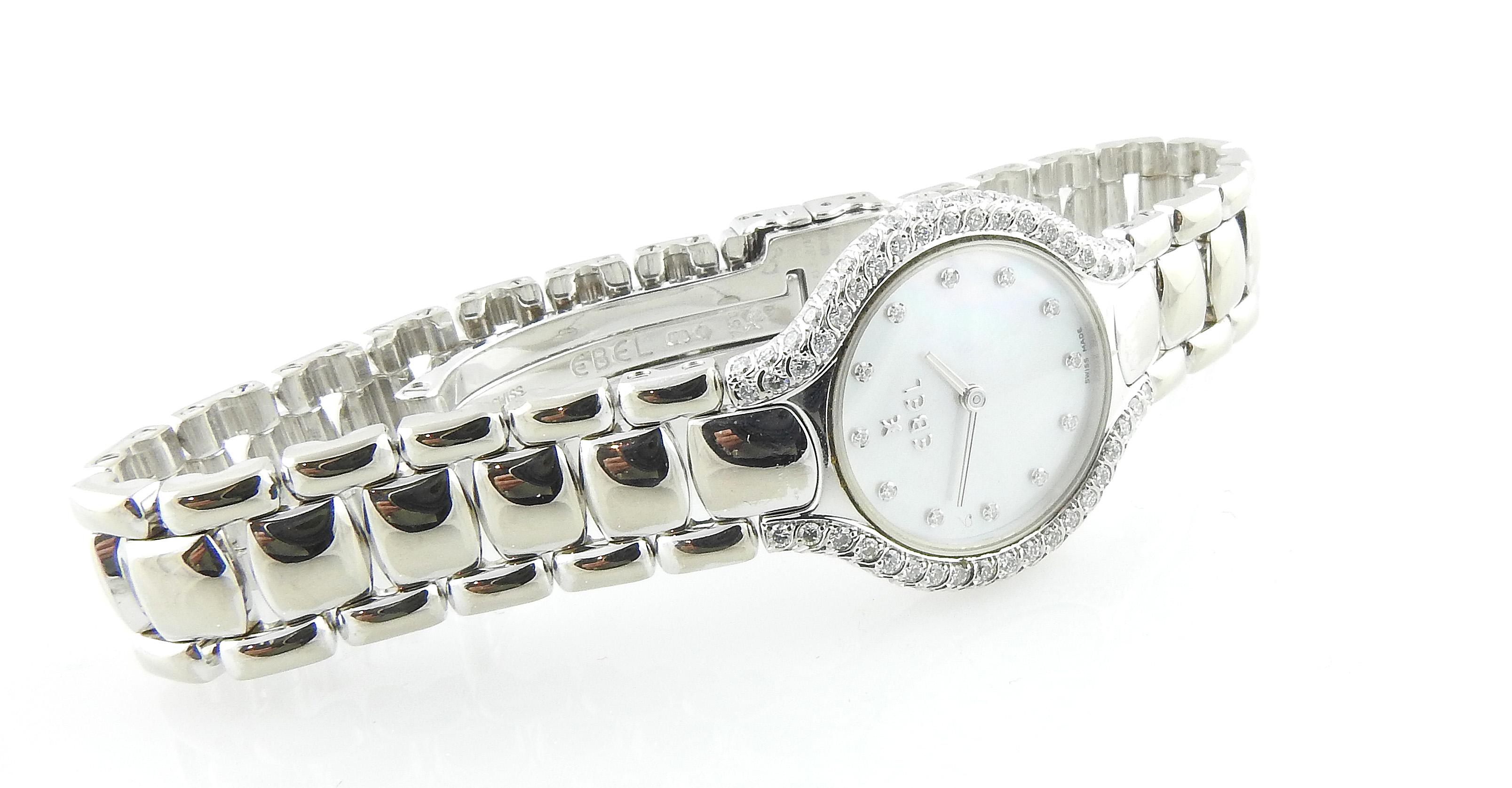 Ebel Beluga 18K White Gold Diamond Mother of Pearl Ladies Watch In Good Condition In Washington Depot, CT