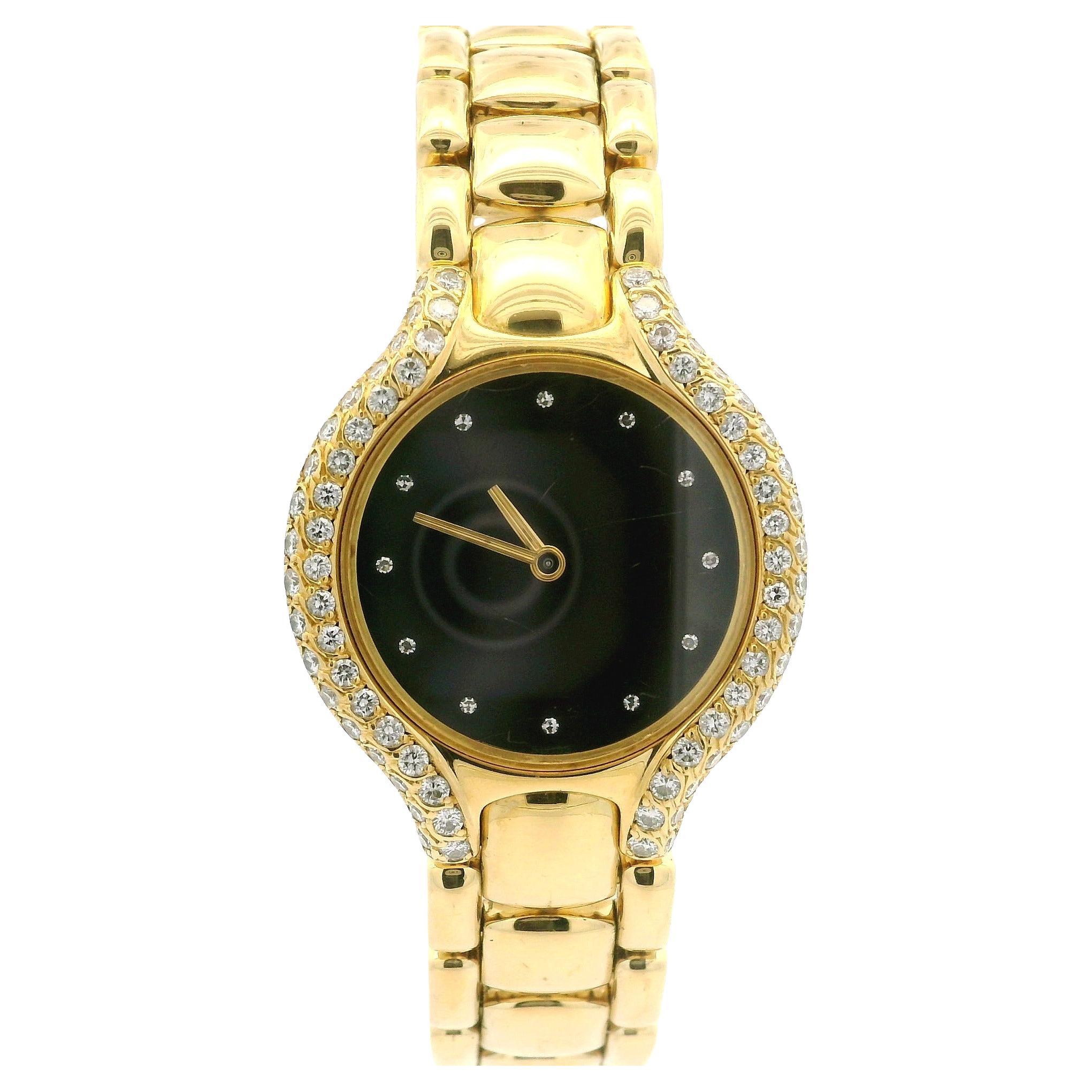 Ebel Beluga 18k Yellow Gold 24mm Black Dial Diamond Watch Bracelet Ref. 866969