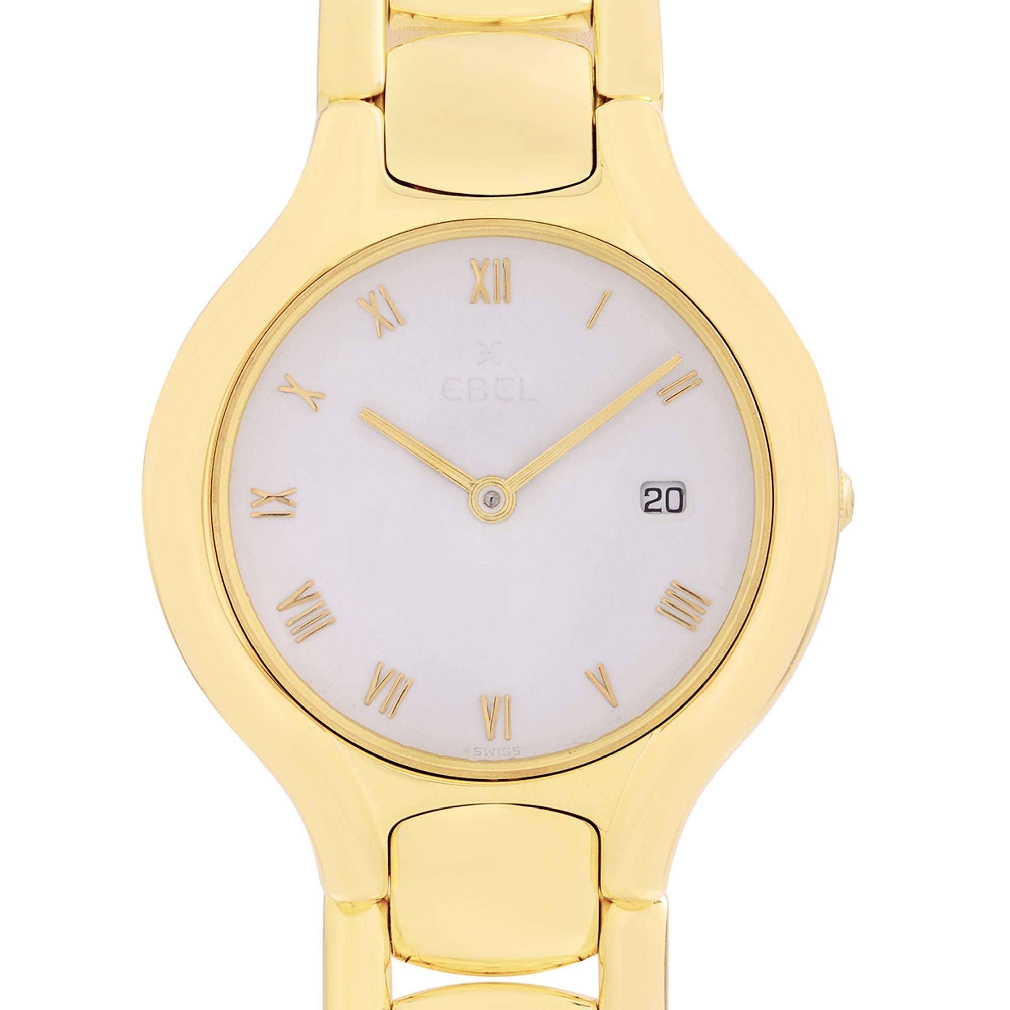 Watch is not Water resistant. Pre-owned mint condition Ebel Beluga 18K Yellow Gold White Enamel Roman Dial Quartz Ladies Watch. Manufacturers box and papers are included. Backed by a 1-year warranty provided by Chronostore. 
Details:
Brand