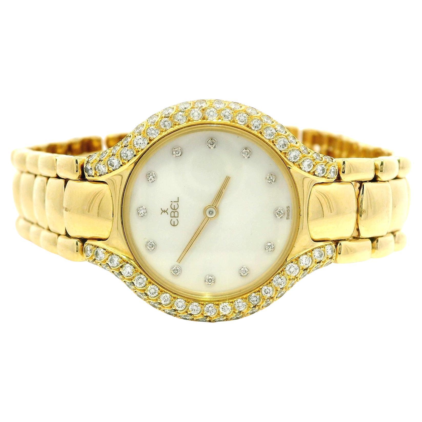 Ebel Beluga 18k Yellow Gold Wrist Watch Mother Of Pearl Diamond Dial 42110987