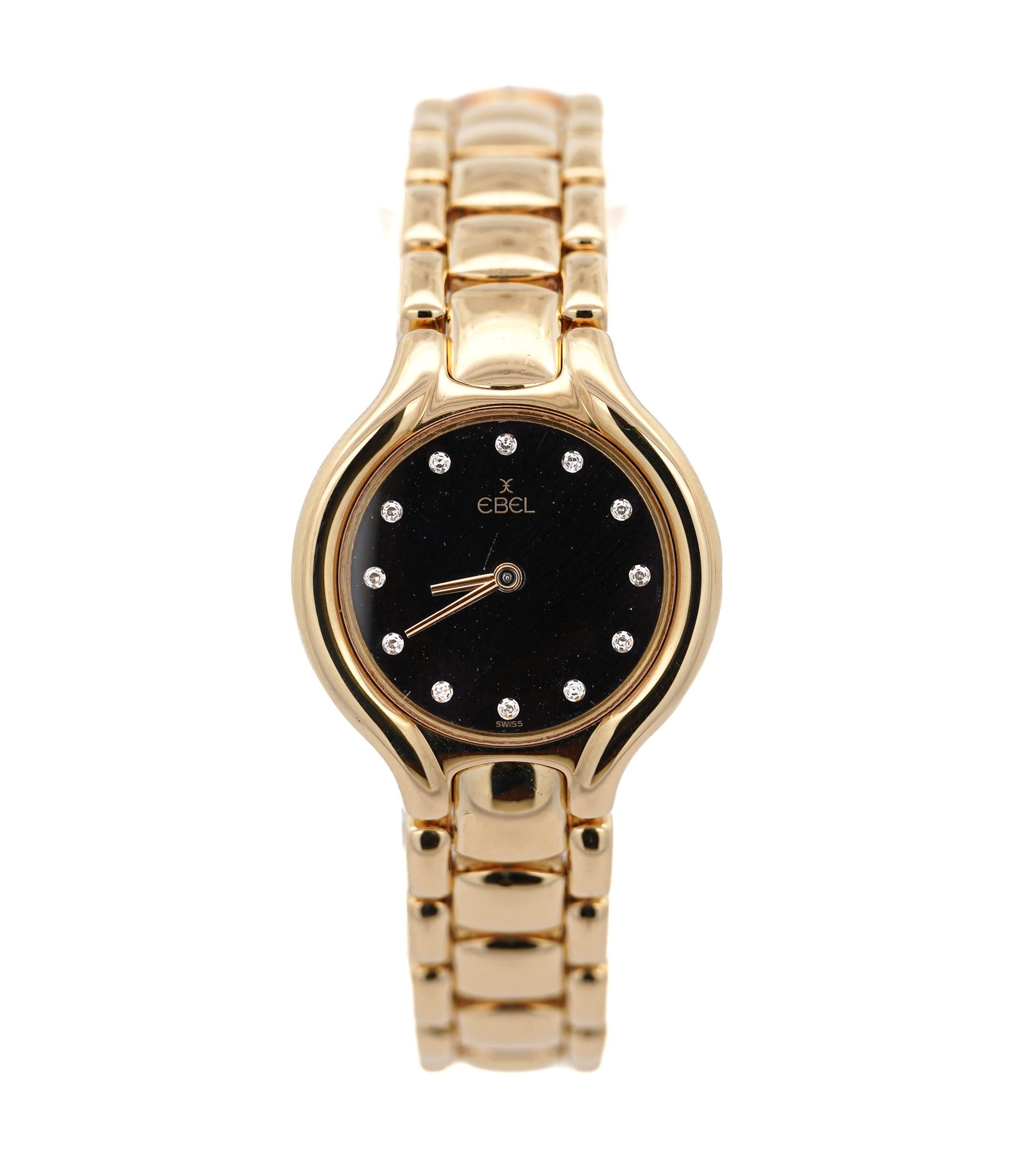 Montre Ebel Beluga 24,5 mm en or 18 carats cadran noir à diamants en vente 4