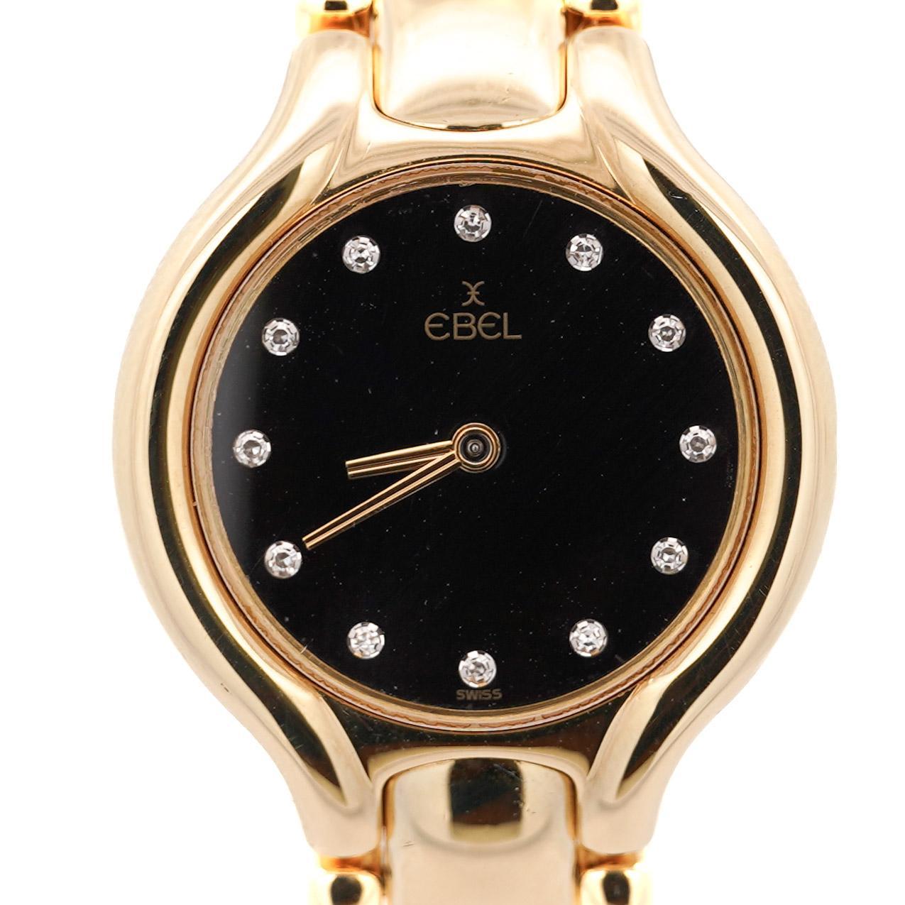 Montre Ebel Beluga 24,5 mm en or 18 carats cadran noir à diamants en vente 5