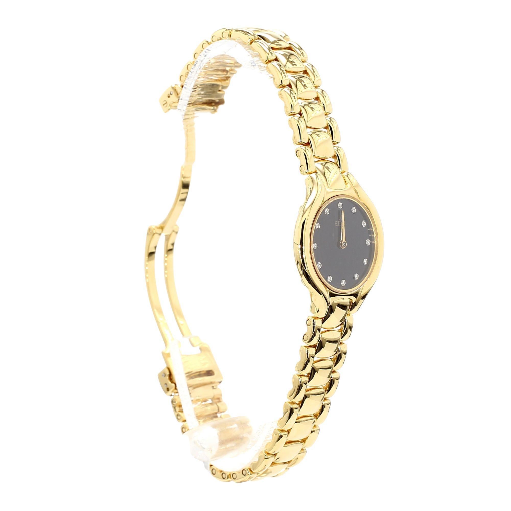 Taille ronde Montre Ebel Beluga 24,5 mm en or 18 carats cadran noir à diamants en vente