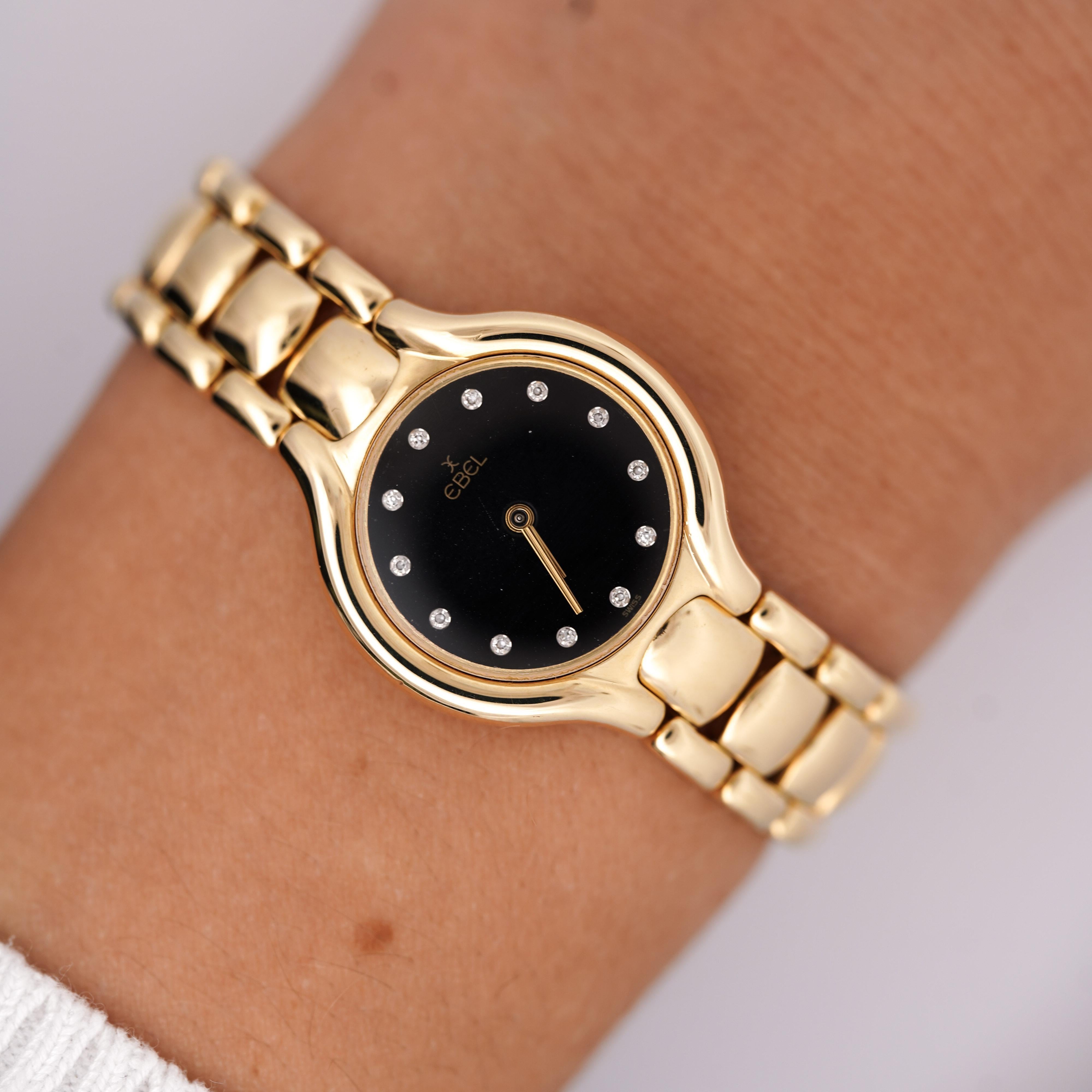 Montre Ebel Beluga 24,5 mm en or 18 carats cadran noir à diamants en vente 3