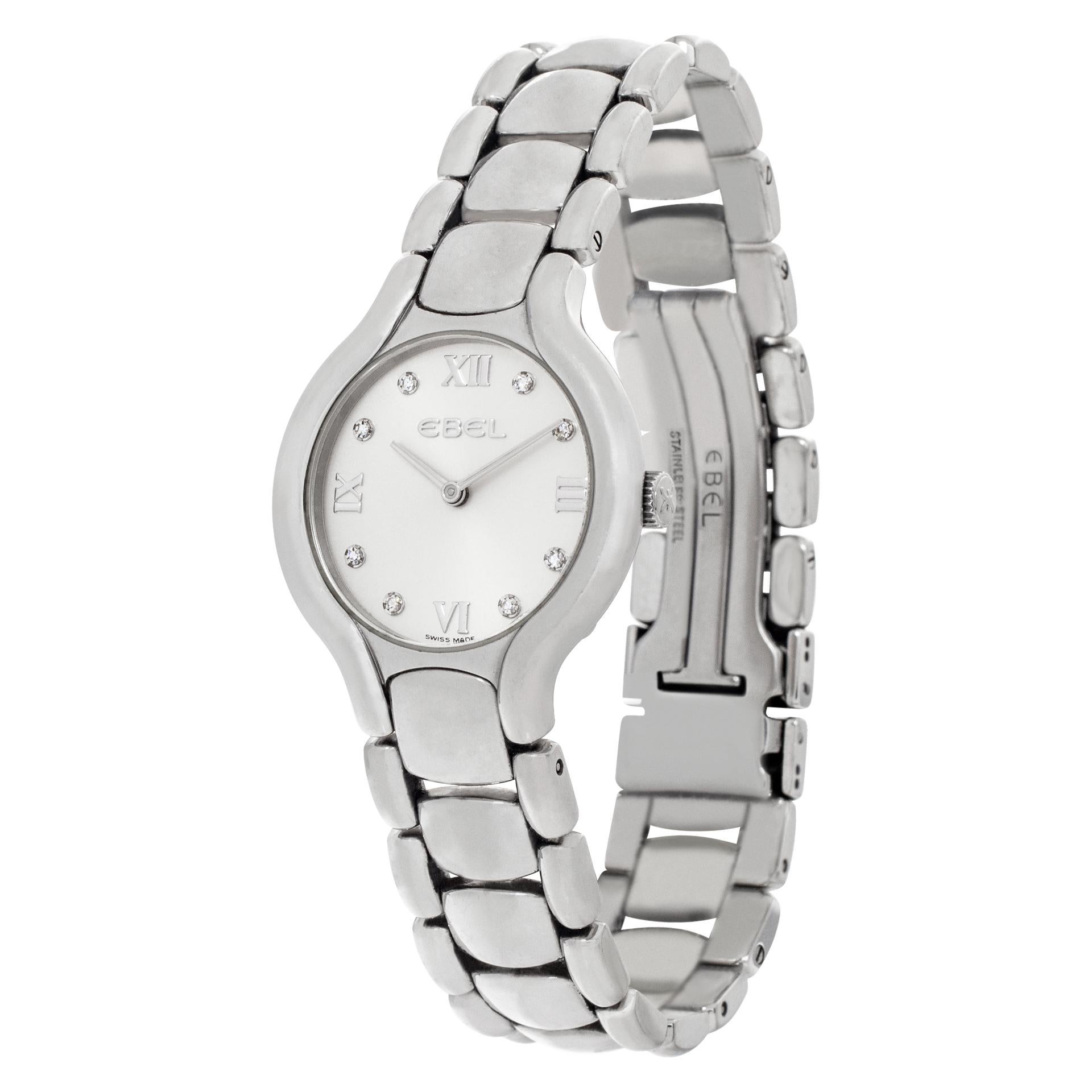 Ebel Beluga in stainless steel with silver diamond dial. Quartz. 27 mm case size. Ref 9157421. Circa 2000s. Fine Pre-owned Ebel Watch.

Certified preowned Classic Ebel Beluga 9157421 watch is made out of Stainless steel on a Stainless Steel bracelet