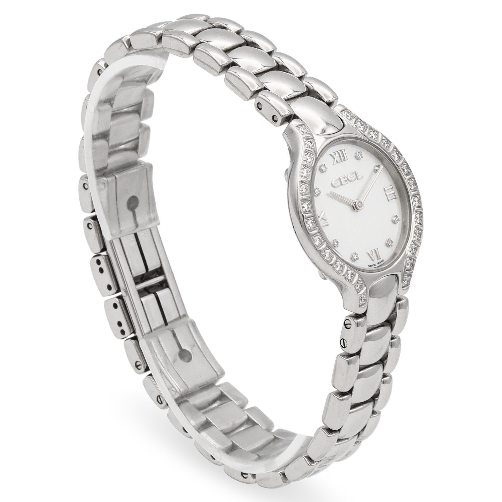 Round Cut Ebel Beluga Diamond Stainless Steel Mother of Pearl Dial Women's Quartz Watch