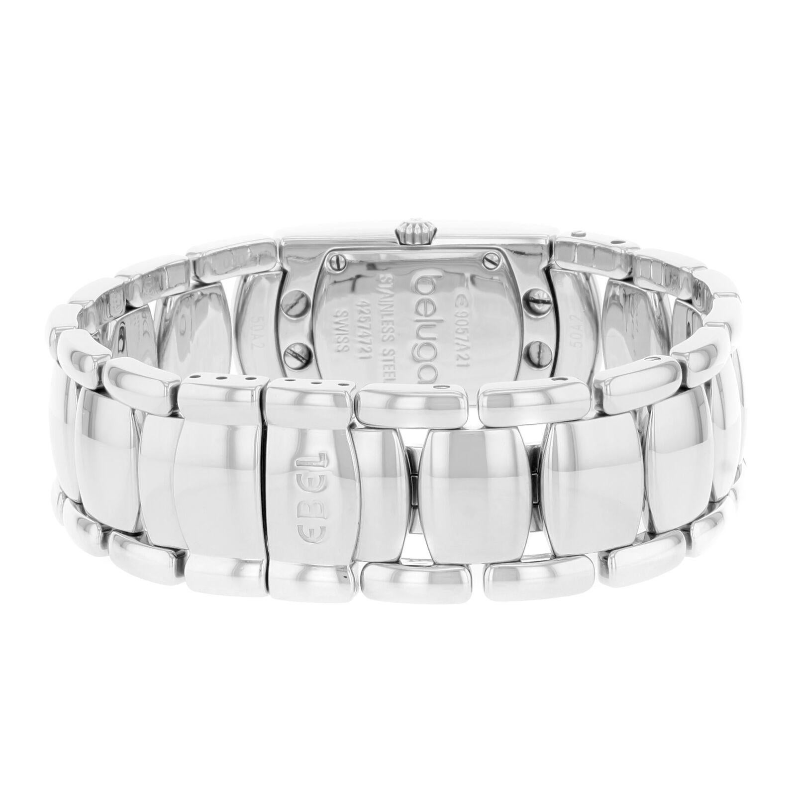  Ebel Beluga Manchette Montre pour femme avec cadran blanc et quartz en acier inoxydable 9057A21 Pour femmes 