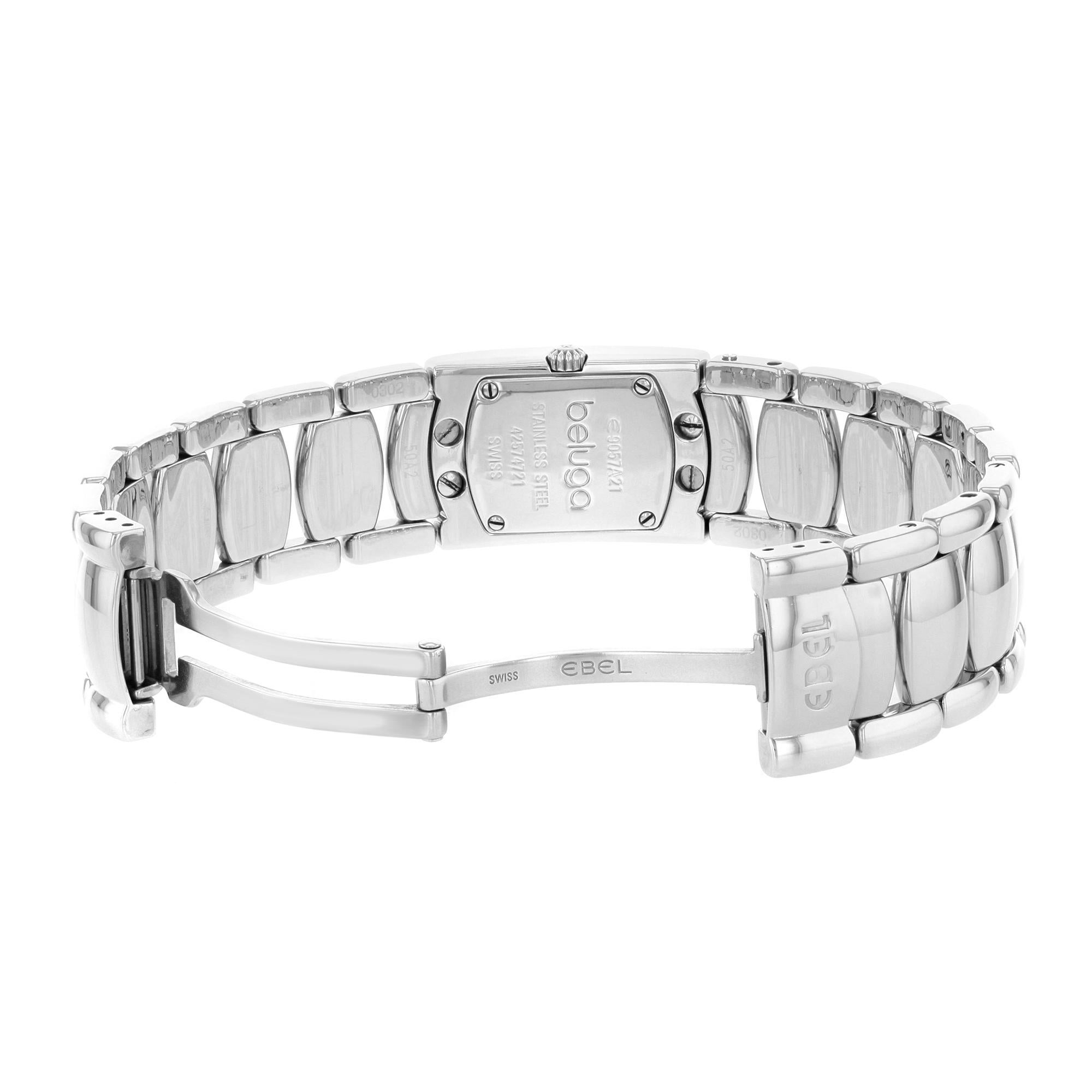 Women's Ebel Beluga Manchette White Dial Stainless Steel Quartz Ladies Watch 9057A21