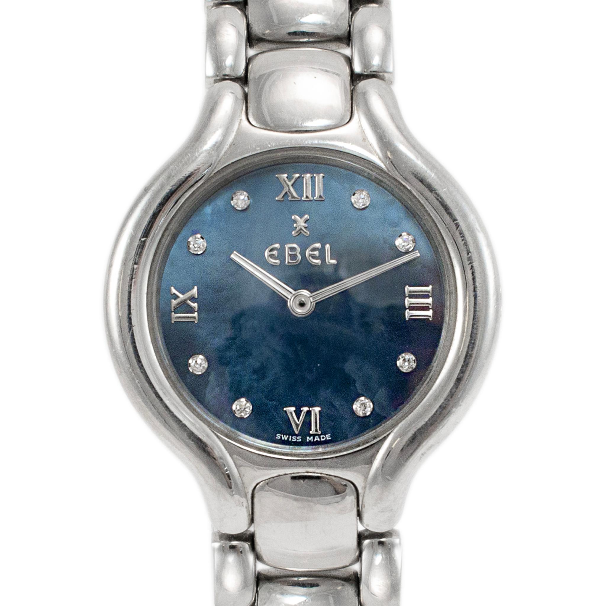 Marke: Ebel

Geschlecht: Damen

Metalltyp: Rostfreier Stahl

Durchmesser: 24,00 mm

Gewicht: 43,78 Gramm

Damen Edelstahl Diamant Schweizer Uhr mit original Box und Papiere. Das Metall wurde getestet und als rostfreier Stahl eingestuft. Die Marke