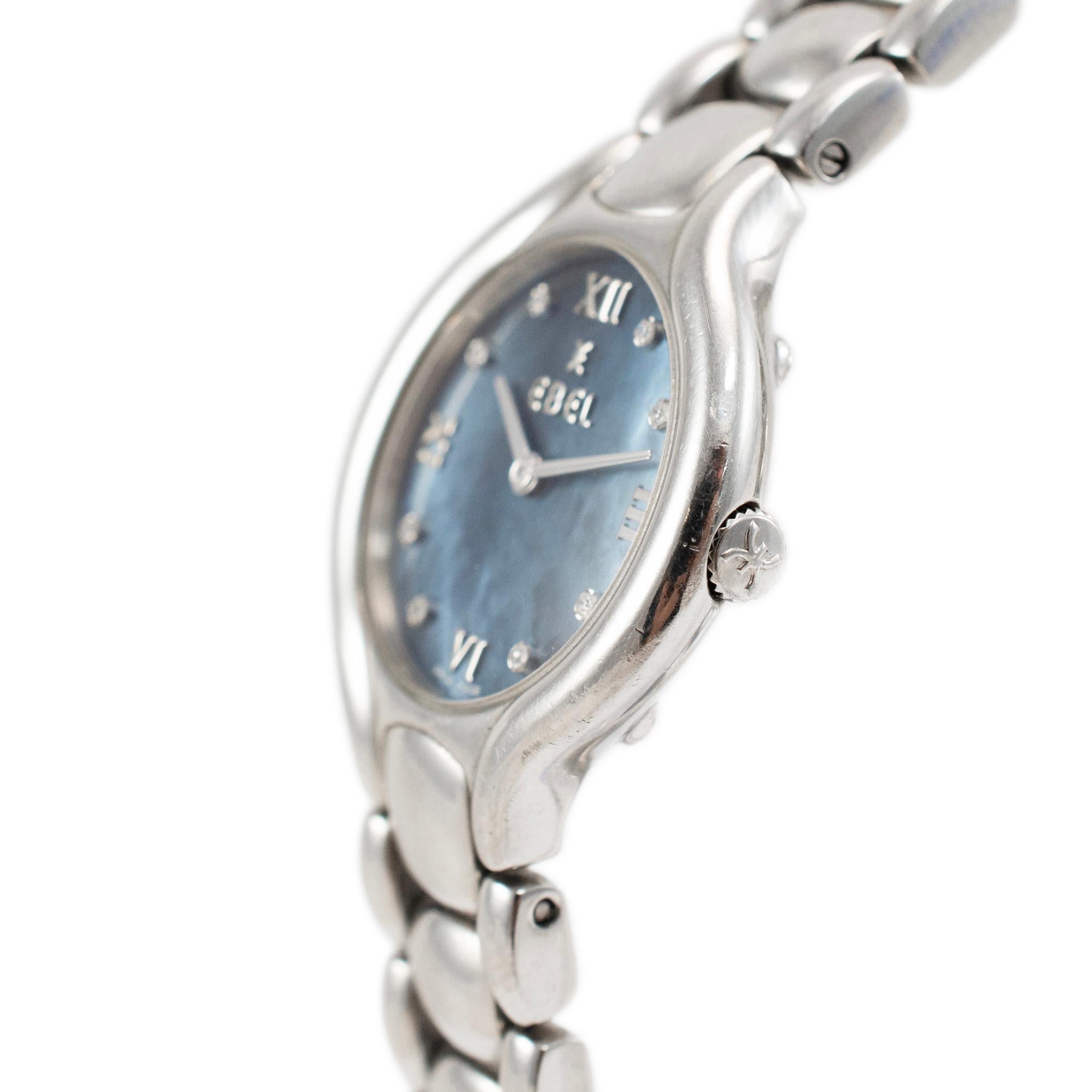 Ebel Beluga Damenuhr aus Edelstahl, Mini 24MM E9976411 Blauer Mop Diamant (Rundschliff)