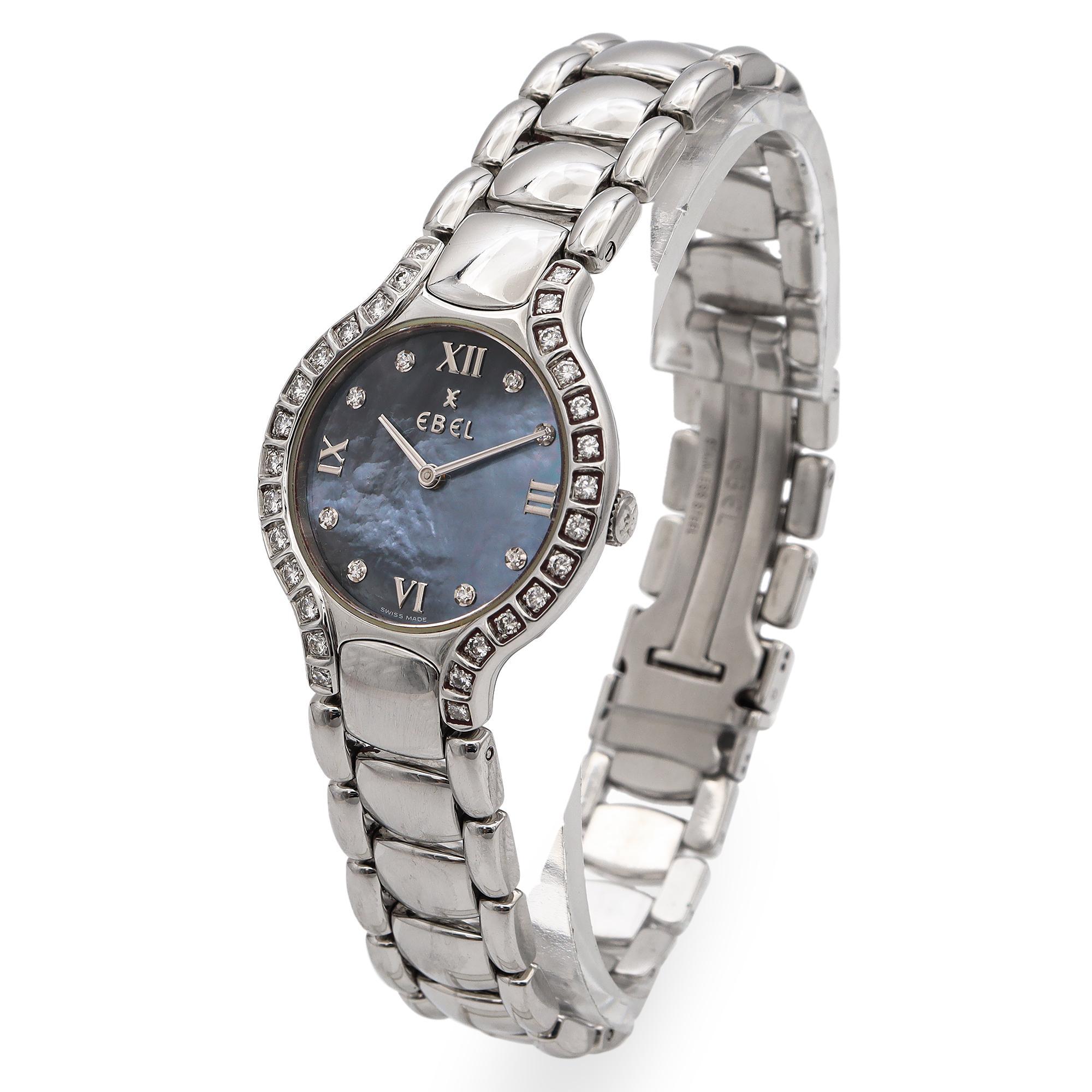 Round Cut Ebel Beluga MOP Diamond Accent Dial Quartz Women's Watch Ref. E9157428-20