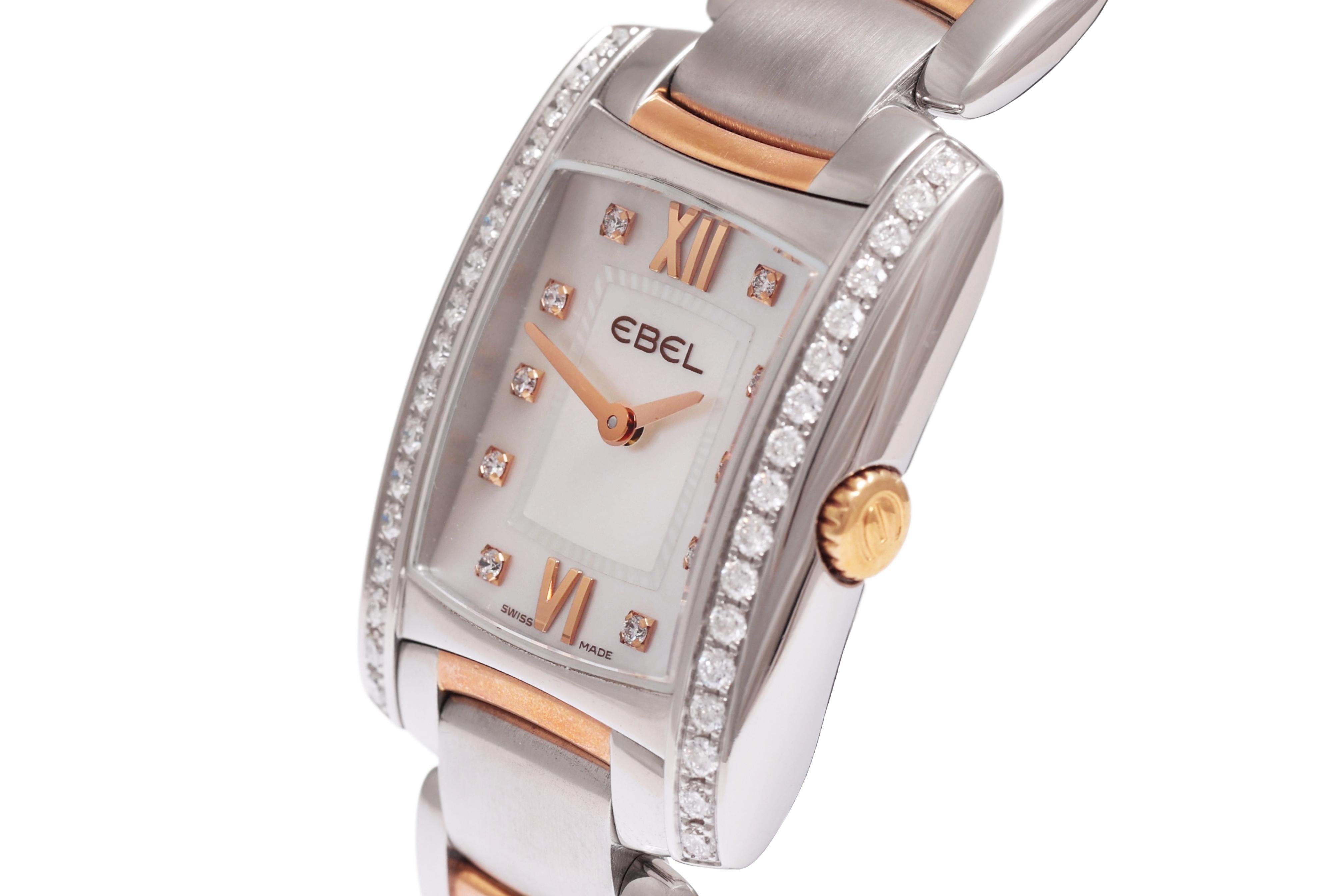 Ebel Brasilia 1976 Orologio da polso in oro rosa e acciaio inossidabile con diamanti

Condizioni: Come nuovo

Movimento: Quarzo

Funzioni: ore e minuti.

Cassa: oro rosa 18kt e acciaio, diamanti ai lati, vetro zaffiro, diametro 23,7x 30 mm, spessore