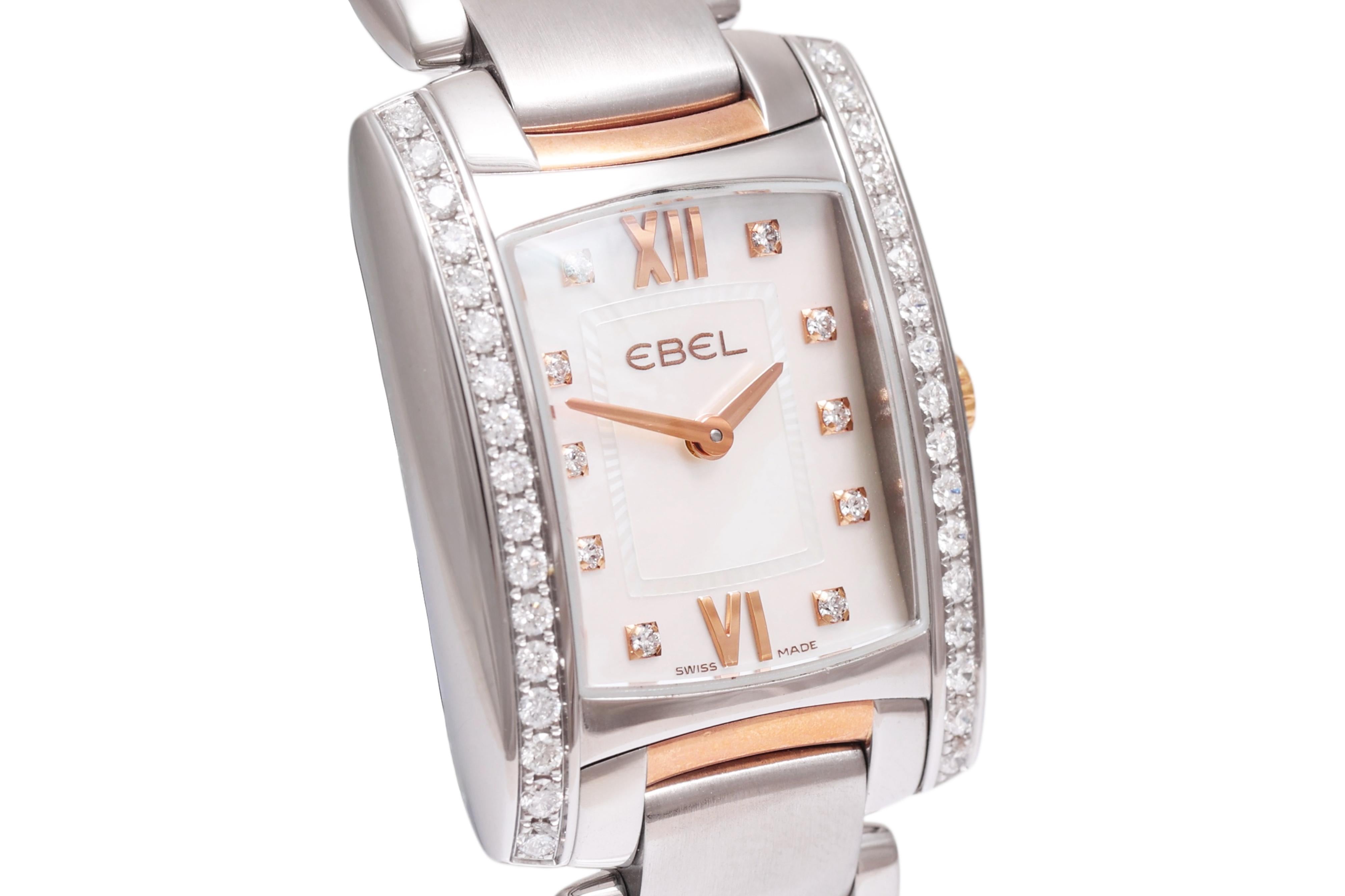Taglio brillante Ebel Brasilia 1976 Orologio da polso in oro rosa e acciaio inossidabile con diamanti in vendita