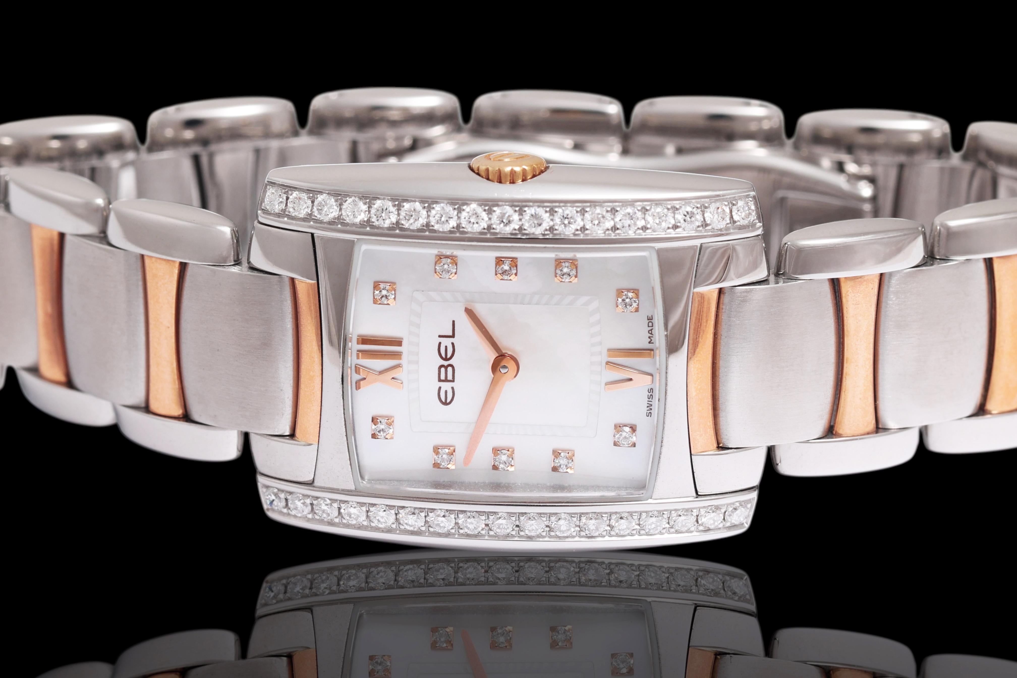 Ebel Brasilia 1976 Orologio da polso in oro rosa e acciaio inossidabile con diamanti in vendita 1