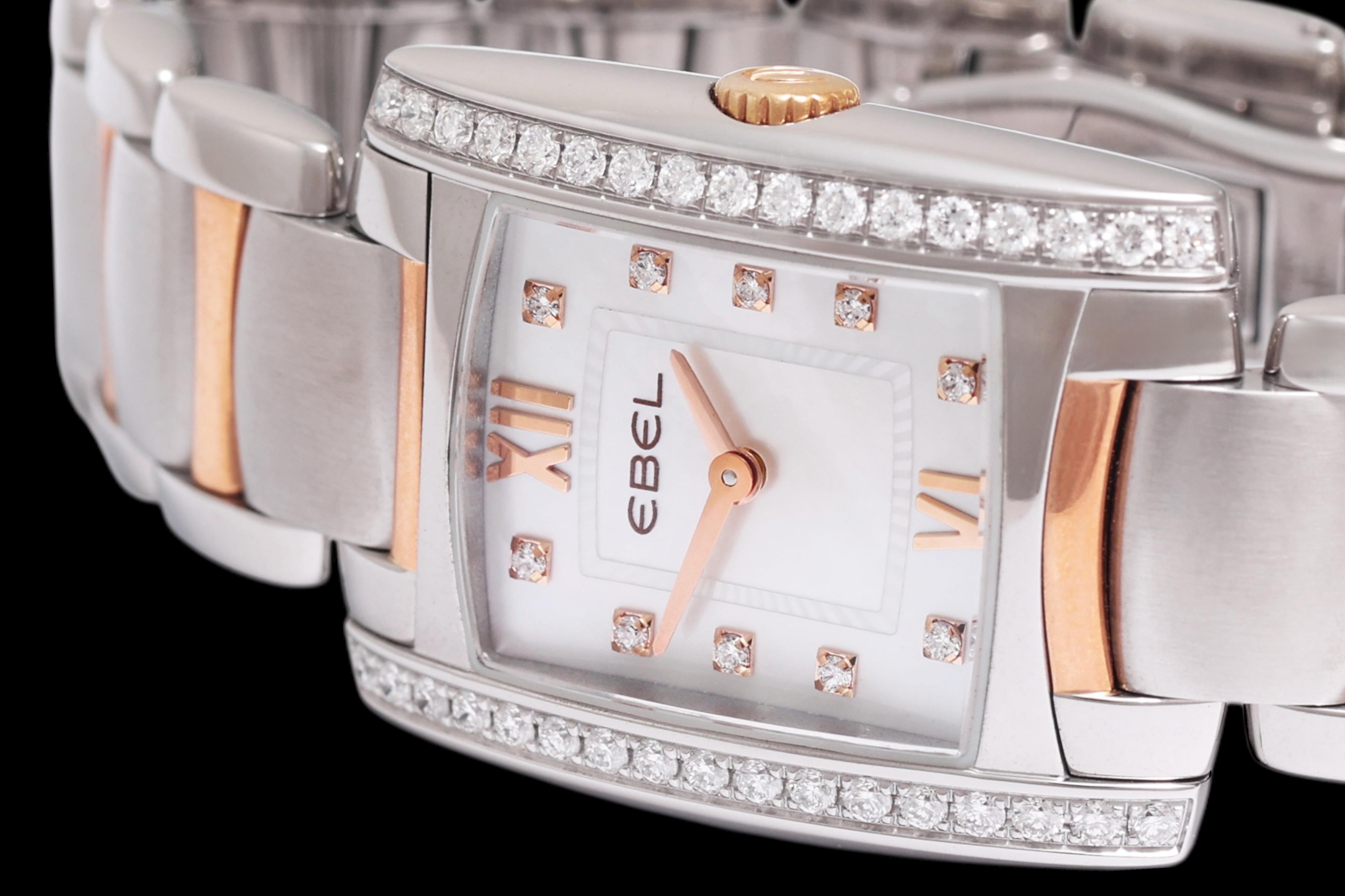 Ebel Brasilia 1976 Orologio da polso in oro rosa e acciaio inossidabile con diamanti in vendita 2