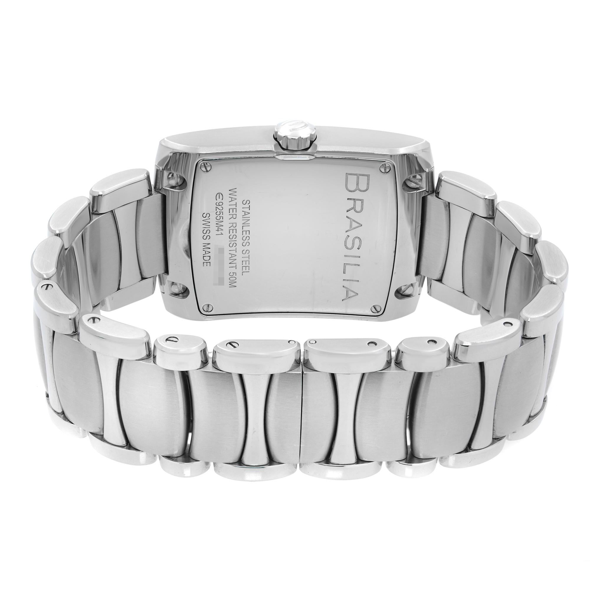 Ebel Brasilia, montre pour hommes E9255M41 en acier inoxydable avec cadran à chiffres romains blancs et quartz en vente 1