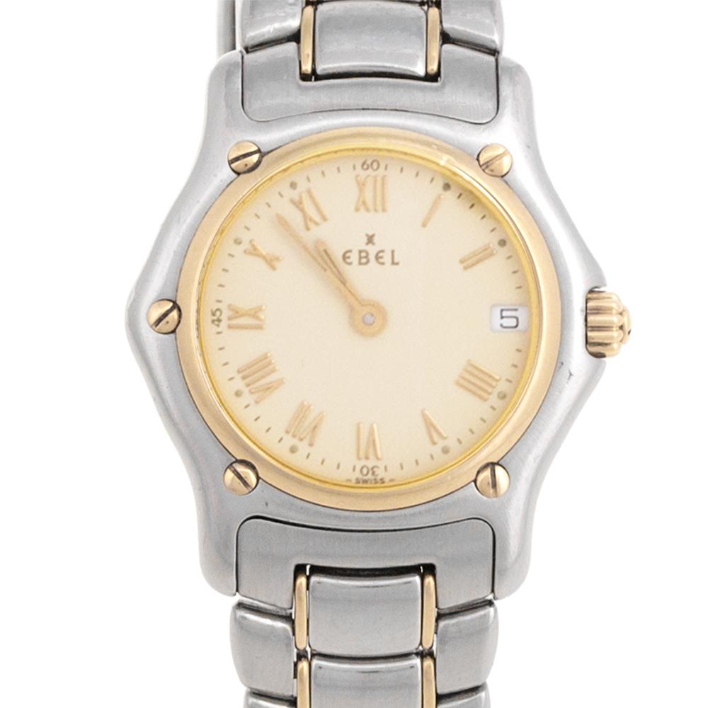 Ebel Champagne 18k Yellow Gold Stainless Steel Classic Women's Wristwatch 26 mm In Good Condition In Dubai, Al Qouz 2