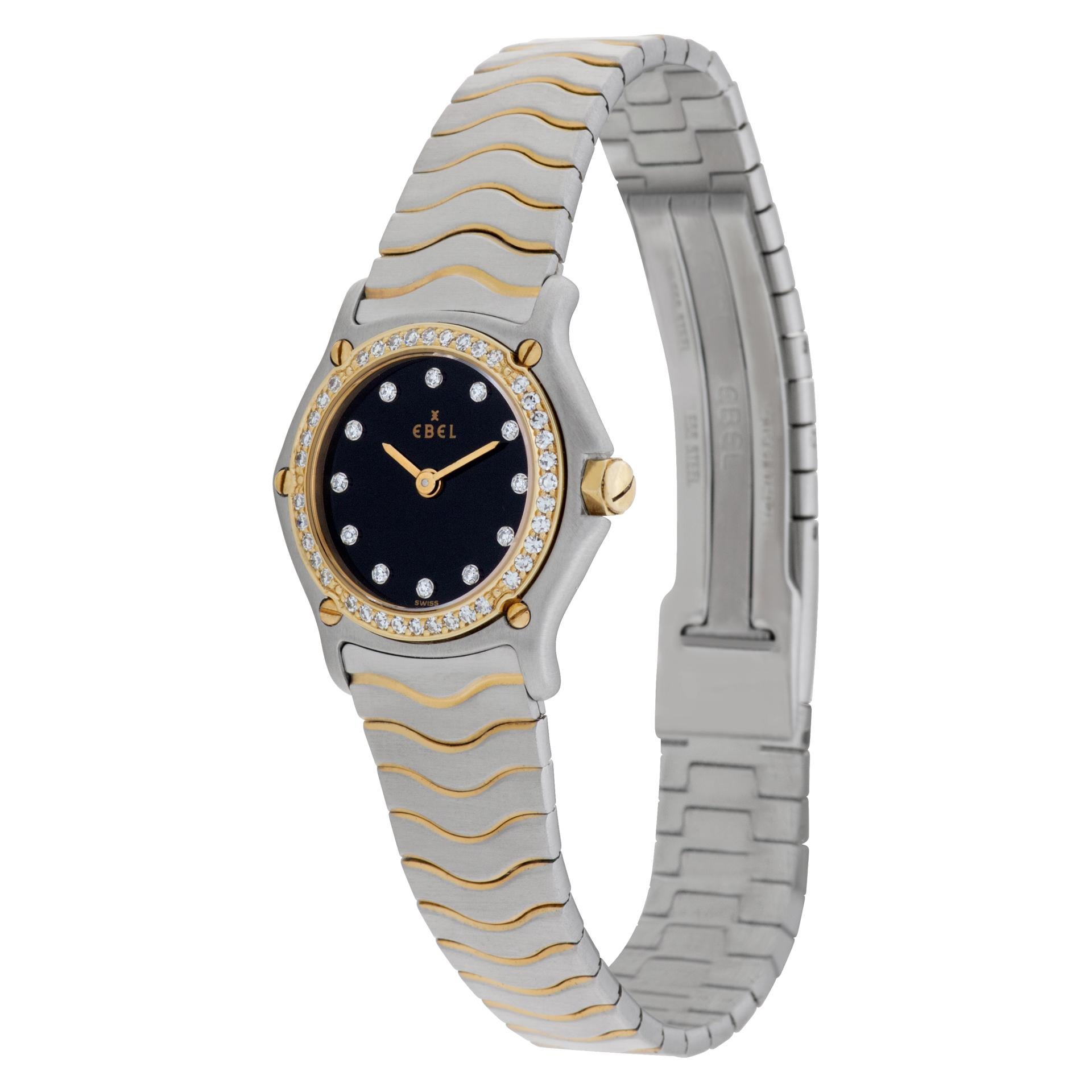 Ebel Wave with original black diamond dial and diamond bezel in 18k gold and stainless steel. Quartz. Fits 6 inches wrist. Circa 1990s. Fine Pre-owned Ebel Watch.

Certified preowned Dress Ebel Classic 181033371 watch is made out of Stainless steel